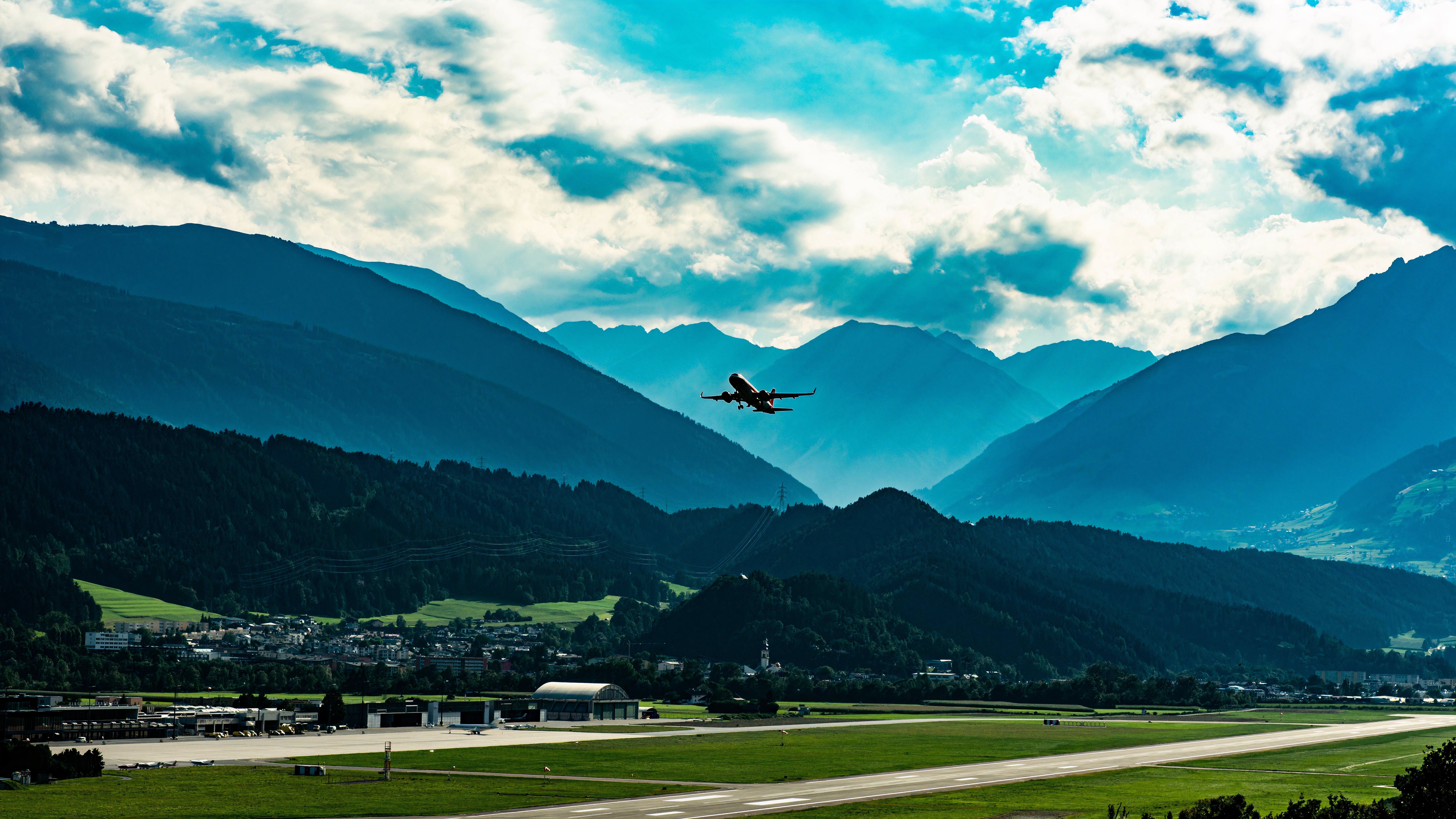 Airplane approaching Innsbruck International Airport