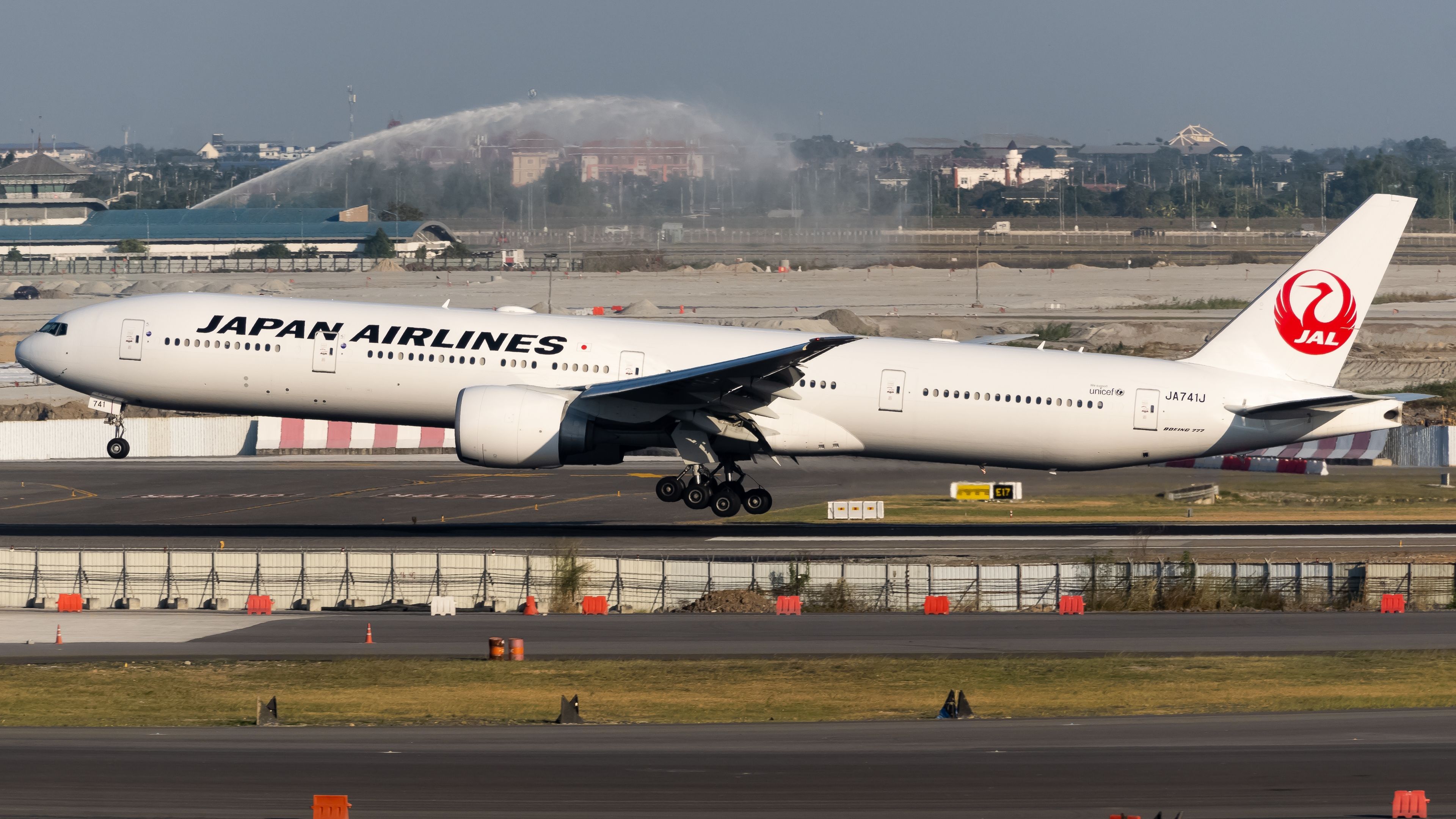 JA741J Japan Airlines Boeing 777-300ER on final to Bangkok Suvarnabhumi Airport, Bangkok, Thailand. Taken on 22nd December 2023