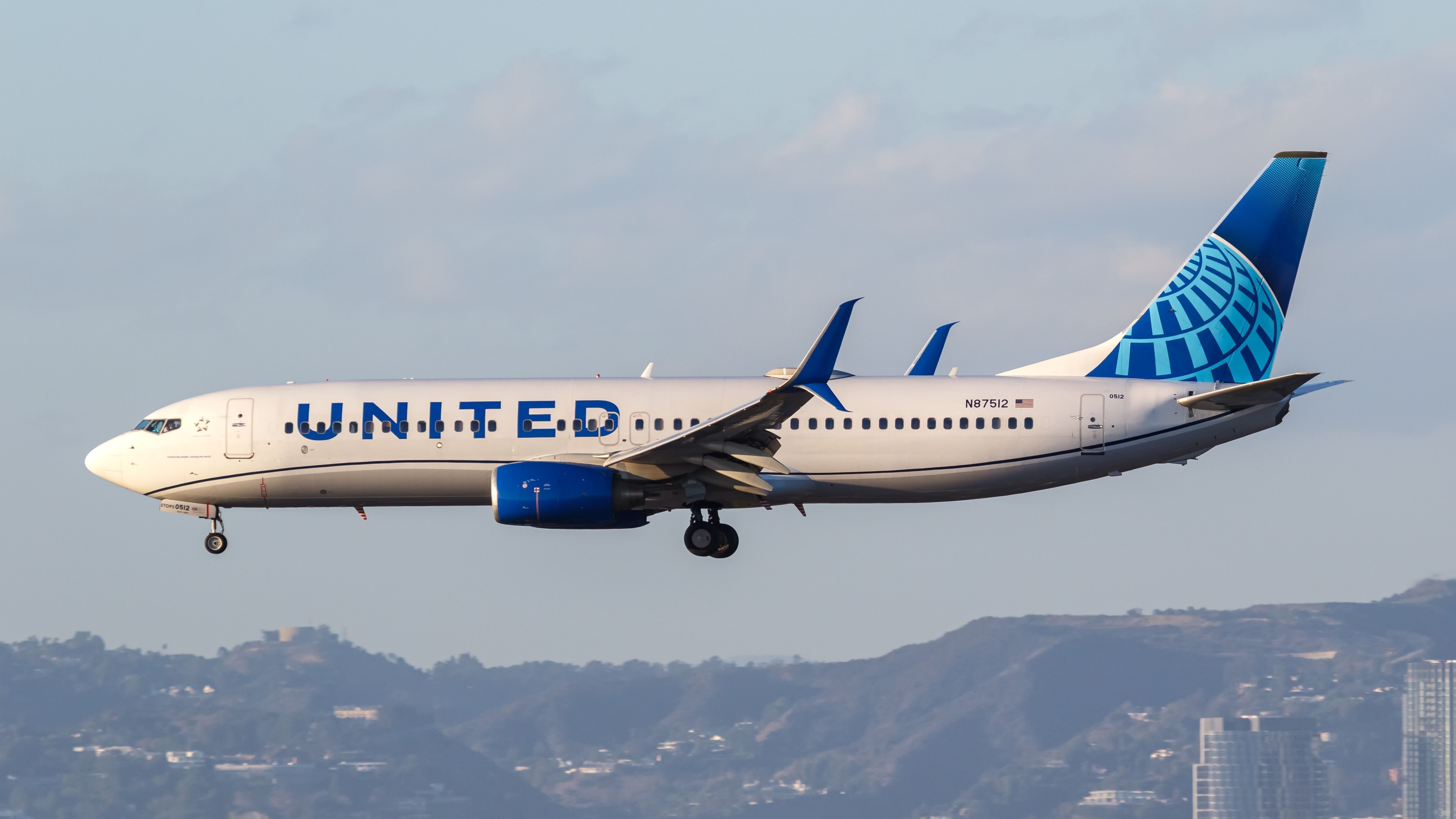     Boeing 737-800 aircraft of United Airlines at Los Angeles International Airport (LAX) in the USA.