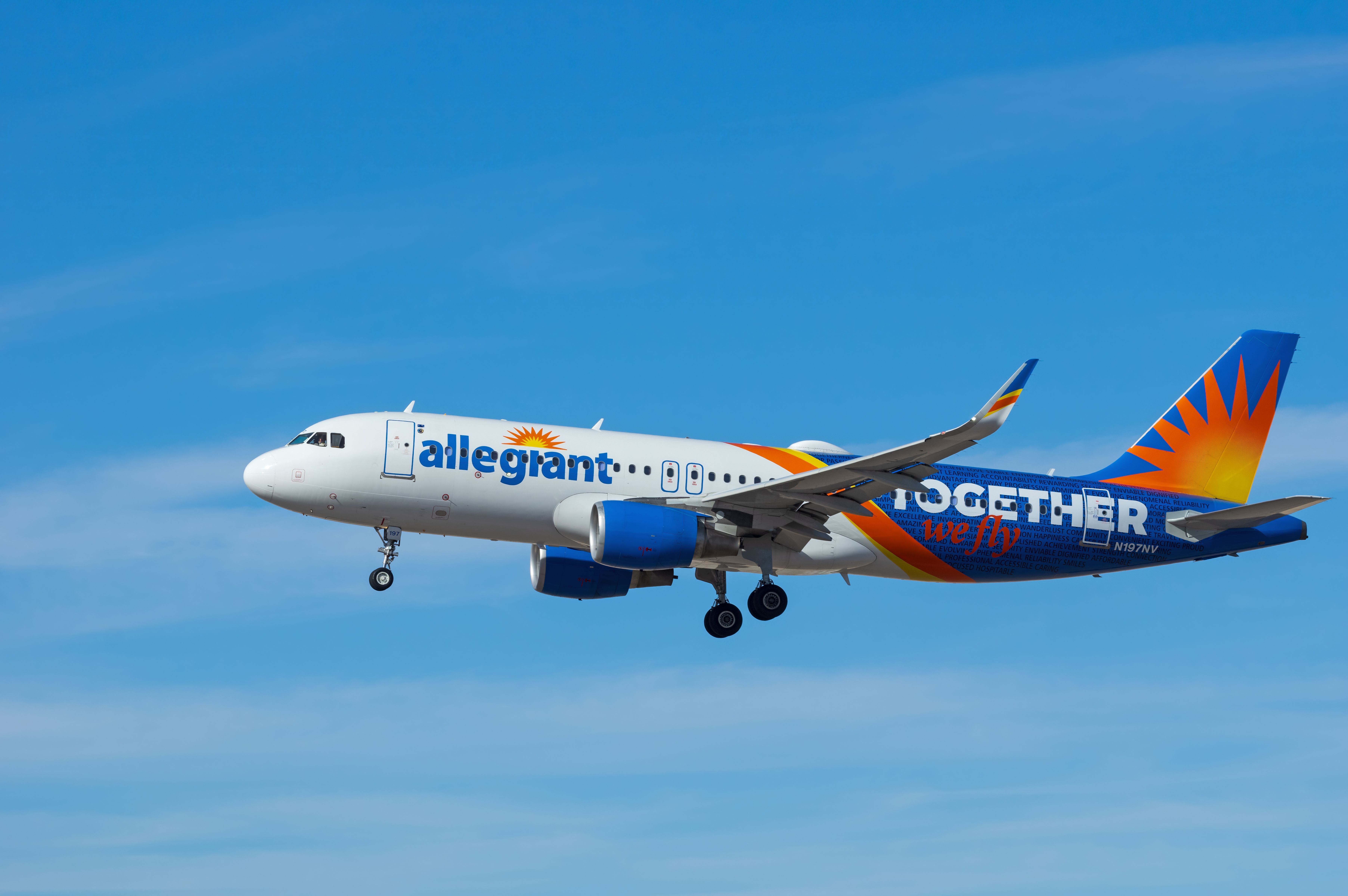 An Allegiant Air Airbus A320 aircraft with registration N197NV and We Fly Together livery.