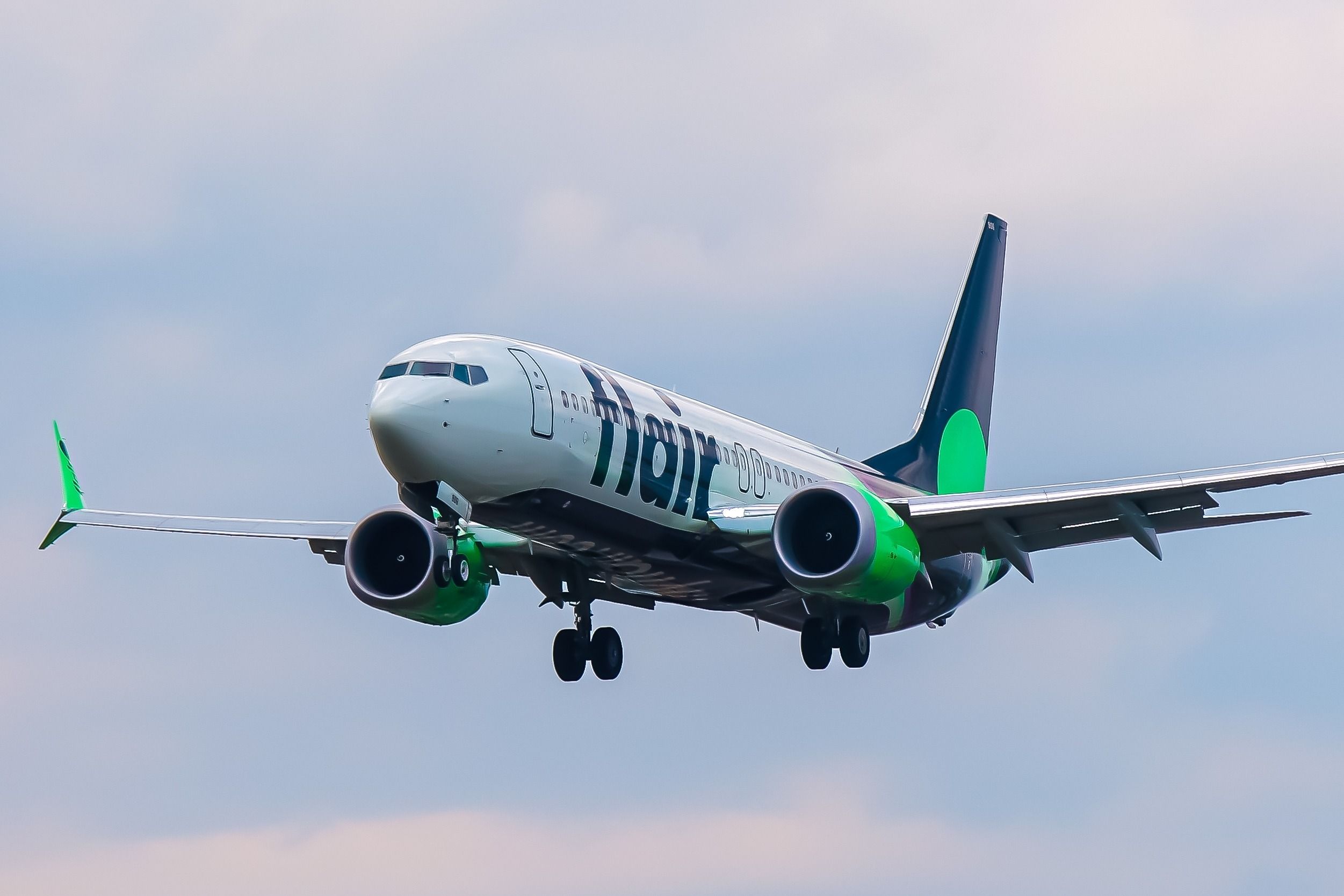 A Flair Airlines Boeing 737 MAX 8 on approach