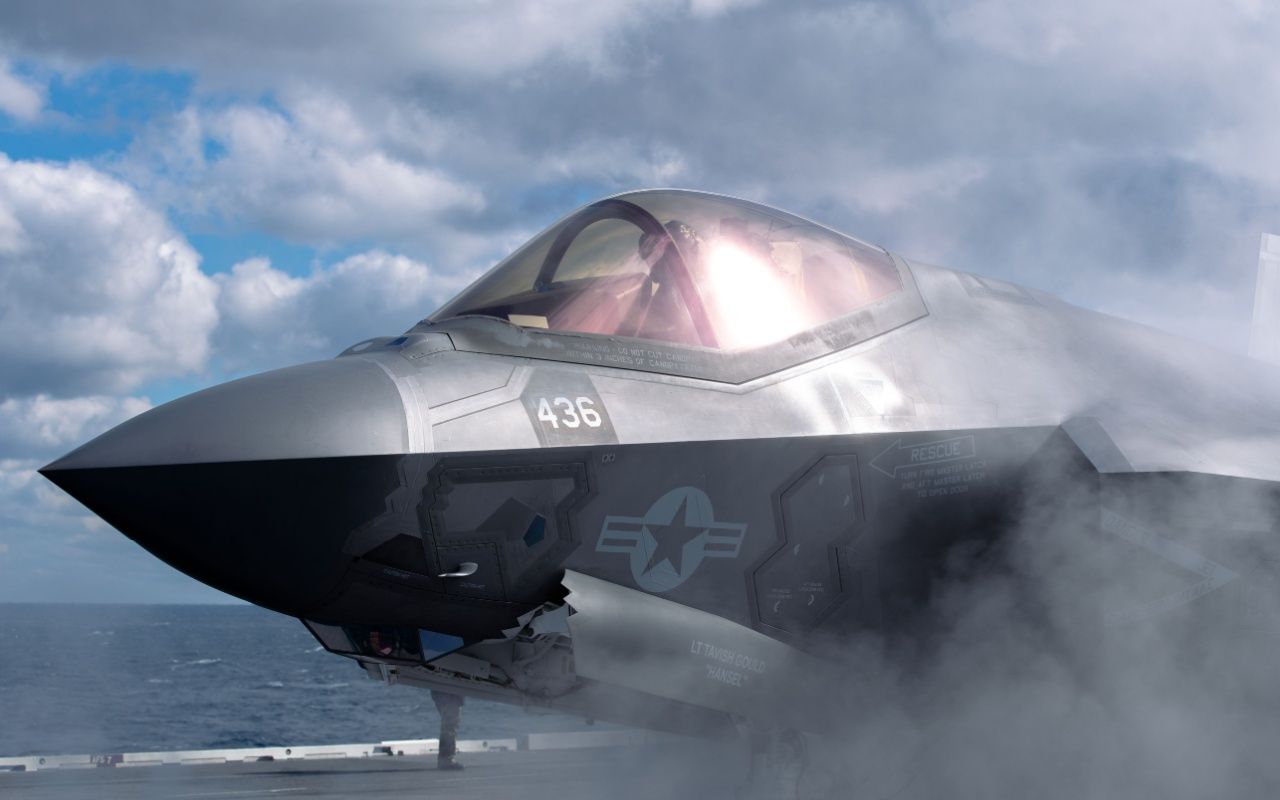 F-35C fighter jet taking off from US aircraft carrier