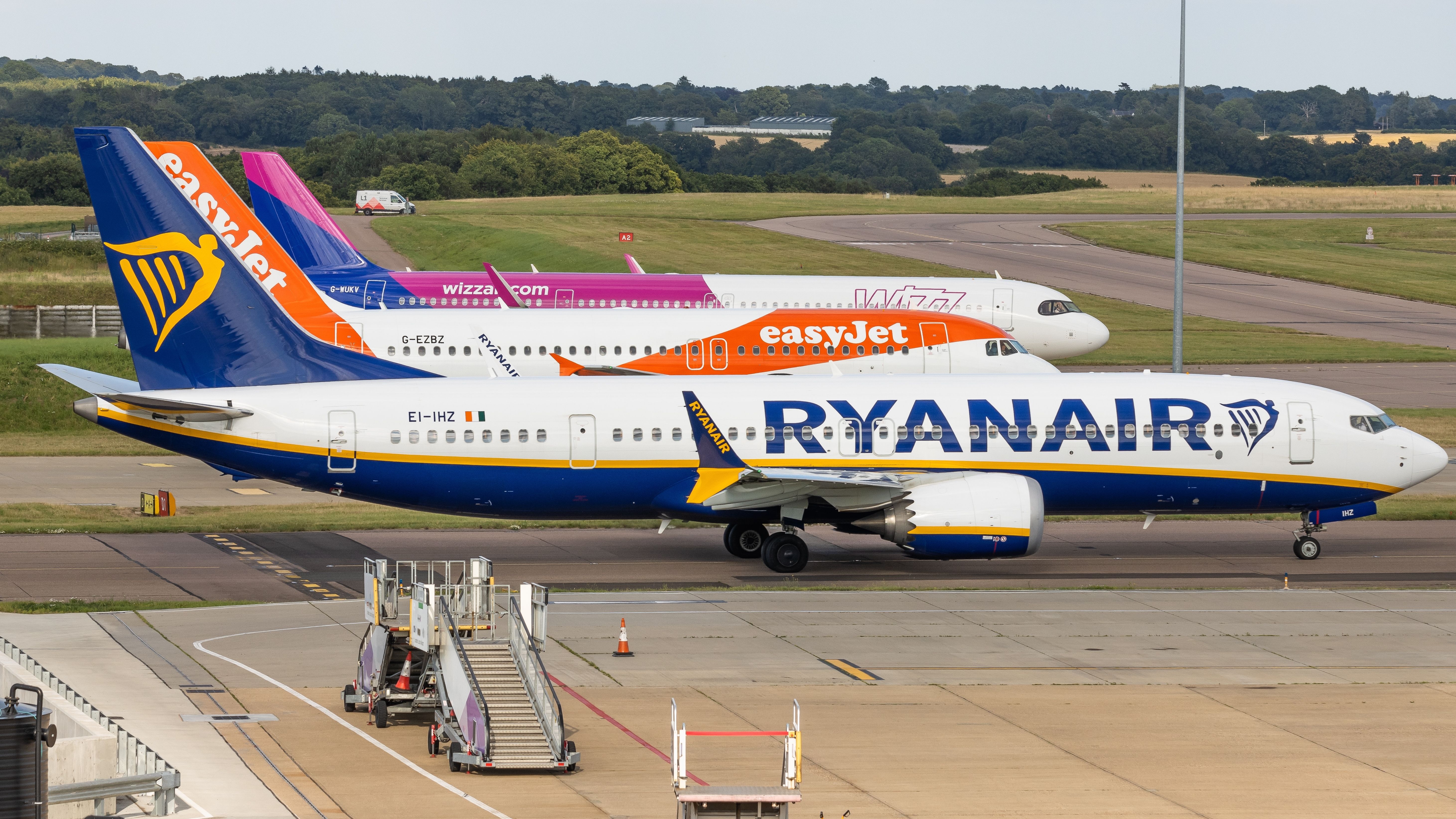 Ryanair, easyJet & Wizz Air Planes At London Luton Airport