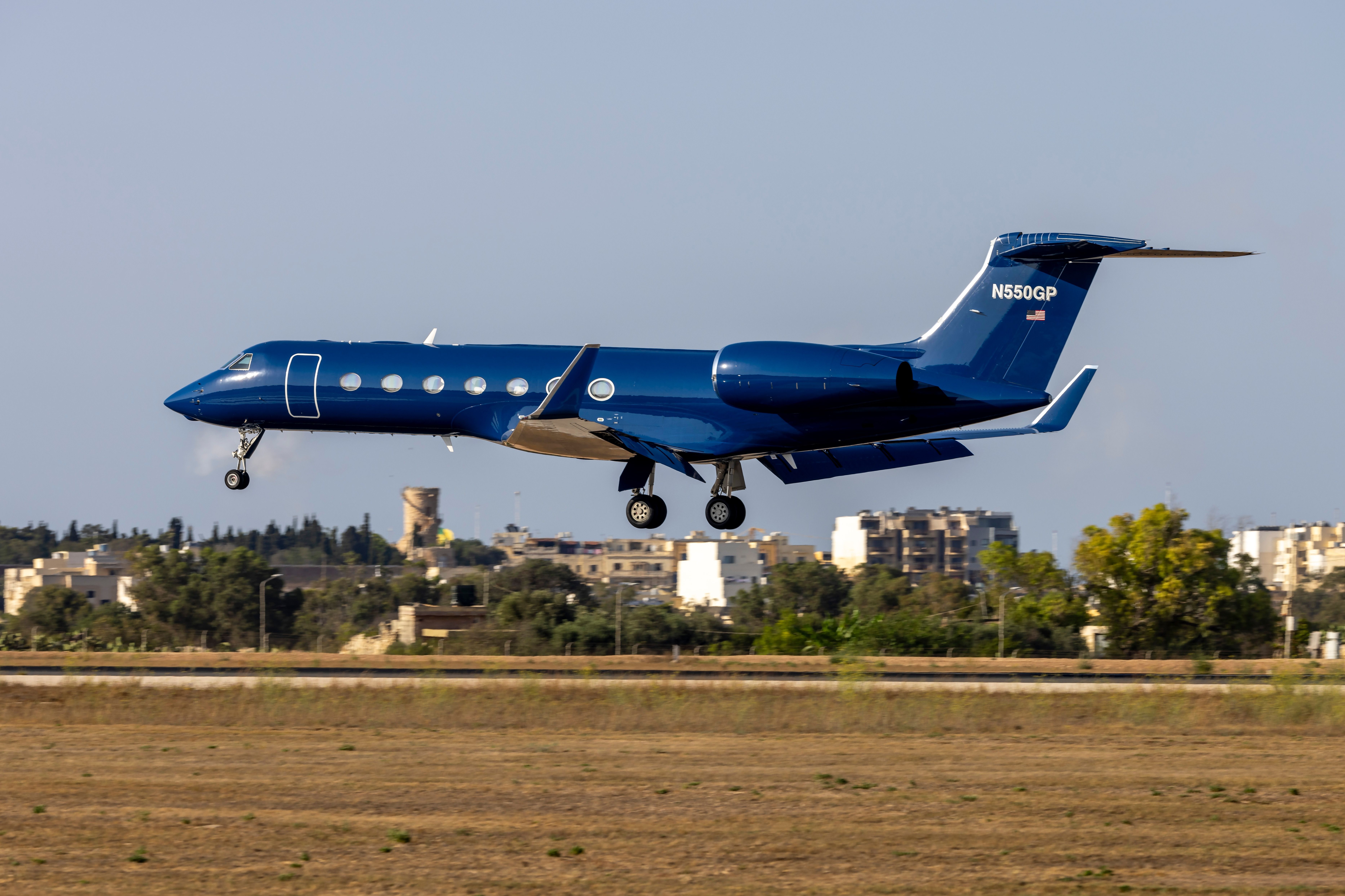 Gulfstream Aerospace G-V-SP Gulfstream G550 (REG: N550GP) arriving from nearby Palermo, Sicily.