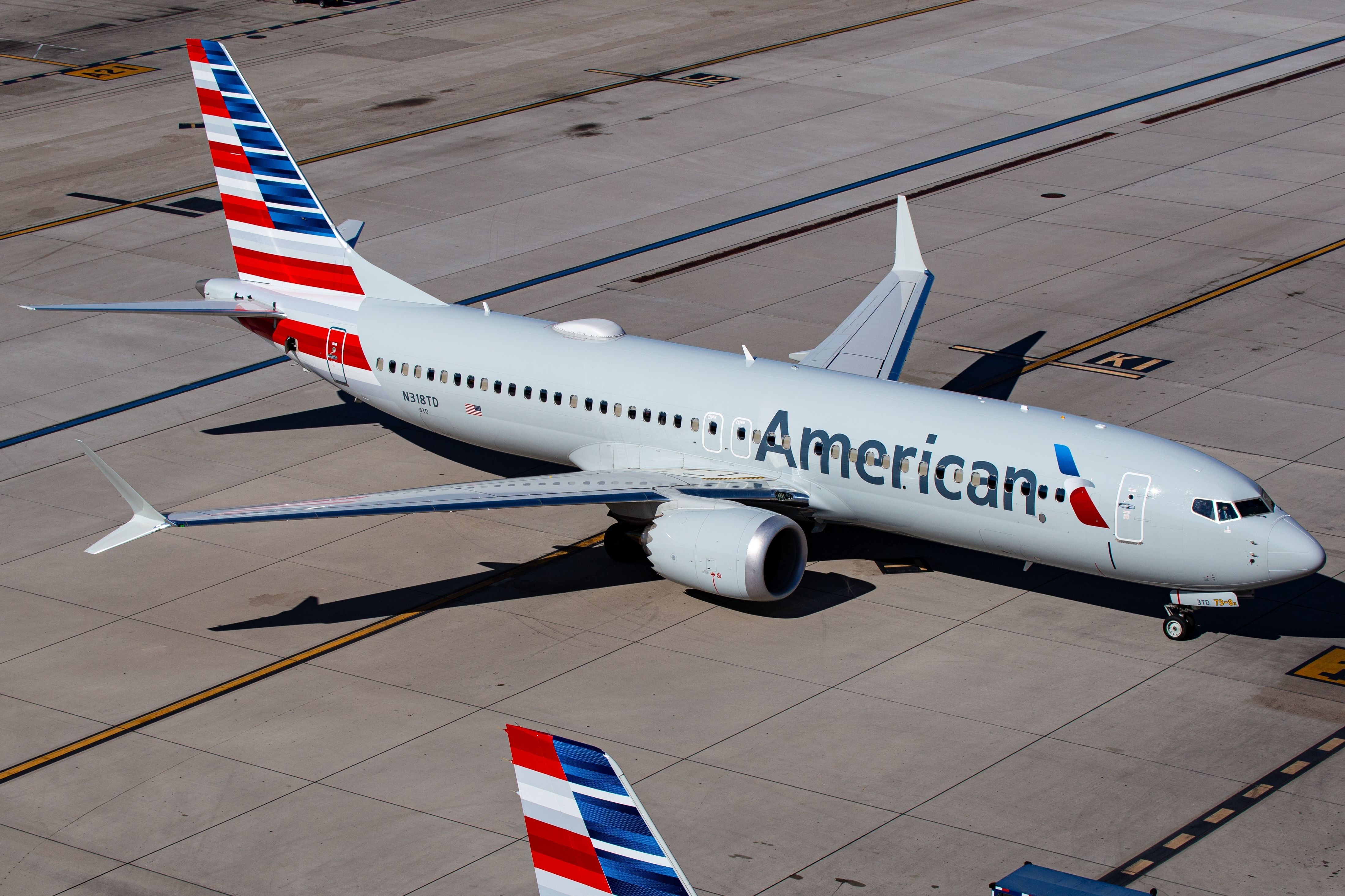 An American Airlines Boeing 737 MAX 8 at DFW