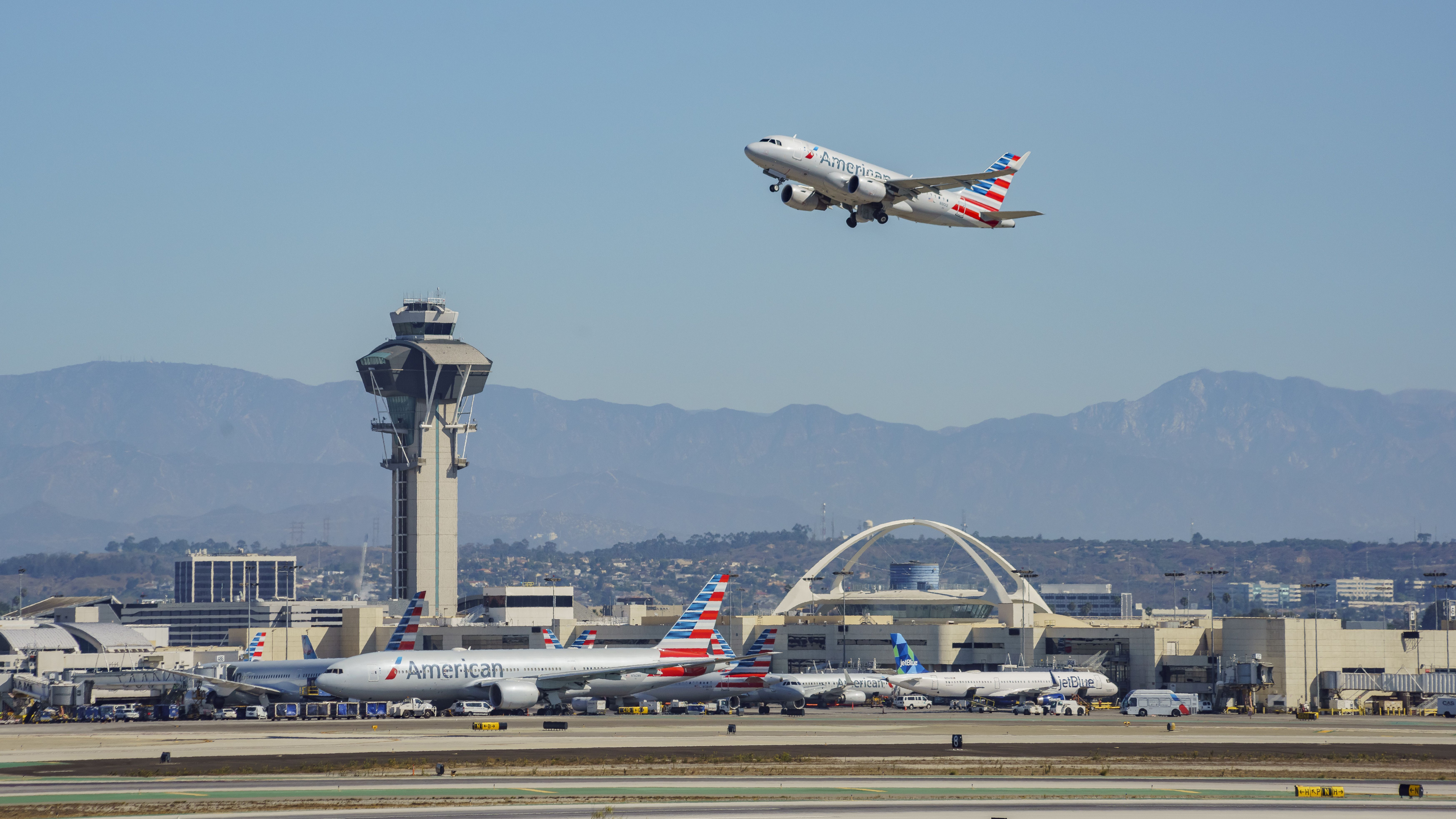 An American Airlines plane takes off from Los Angeles International Airport (LAX)