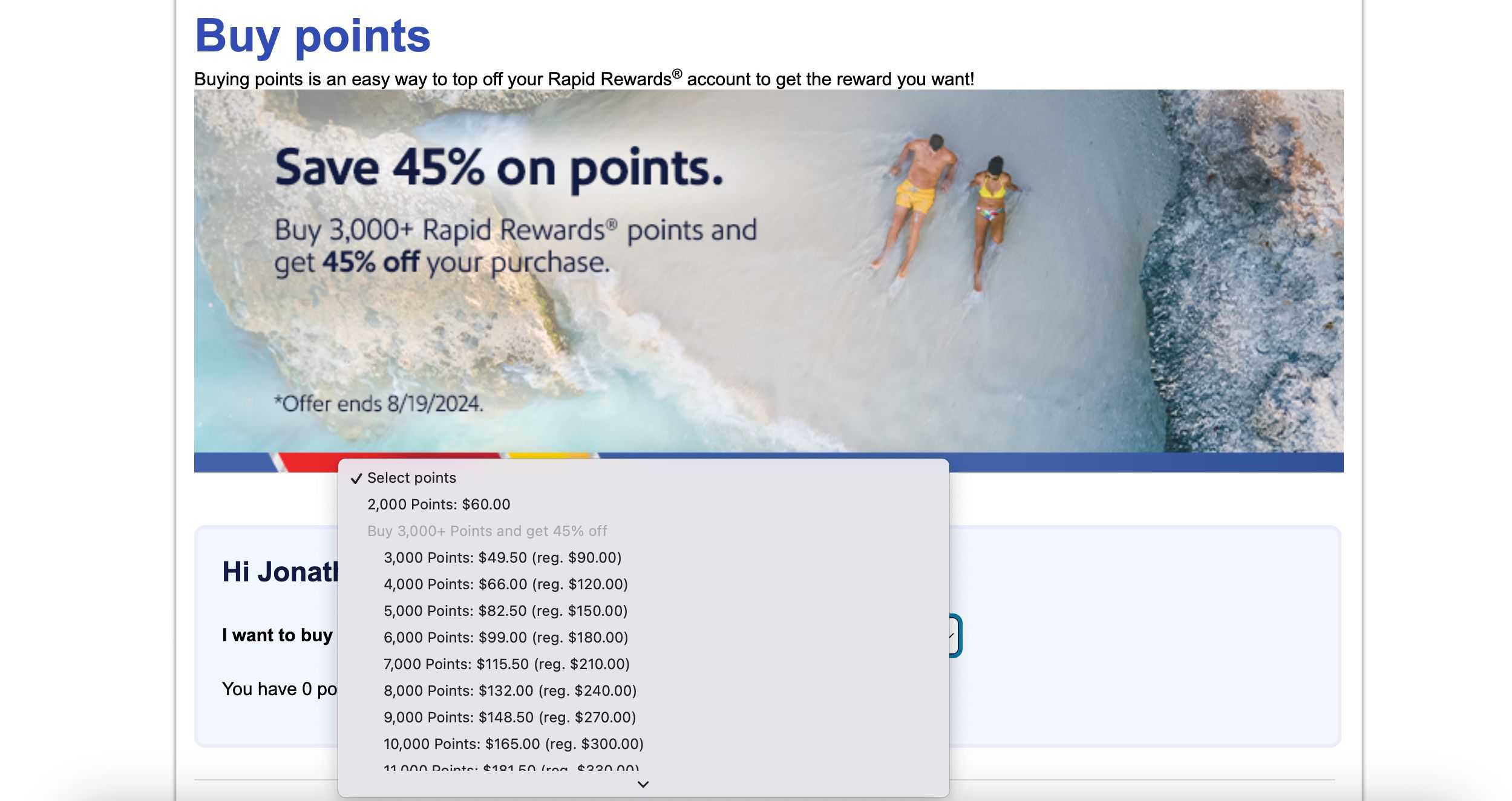 Southwest Rapid Rewards Sale