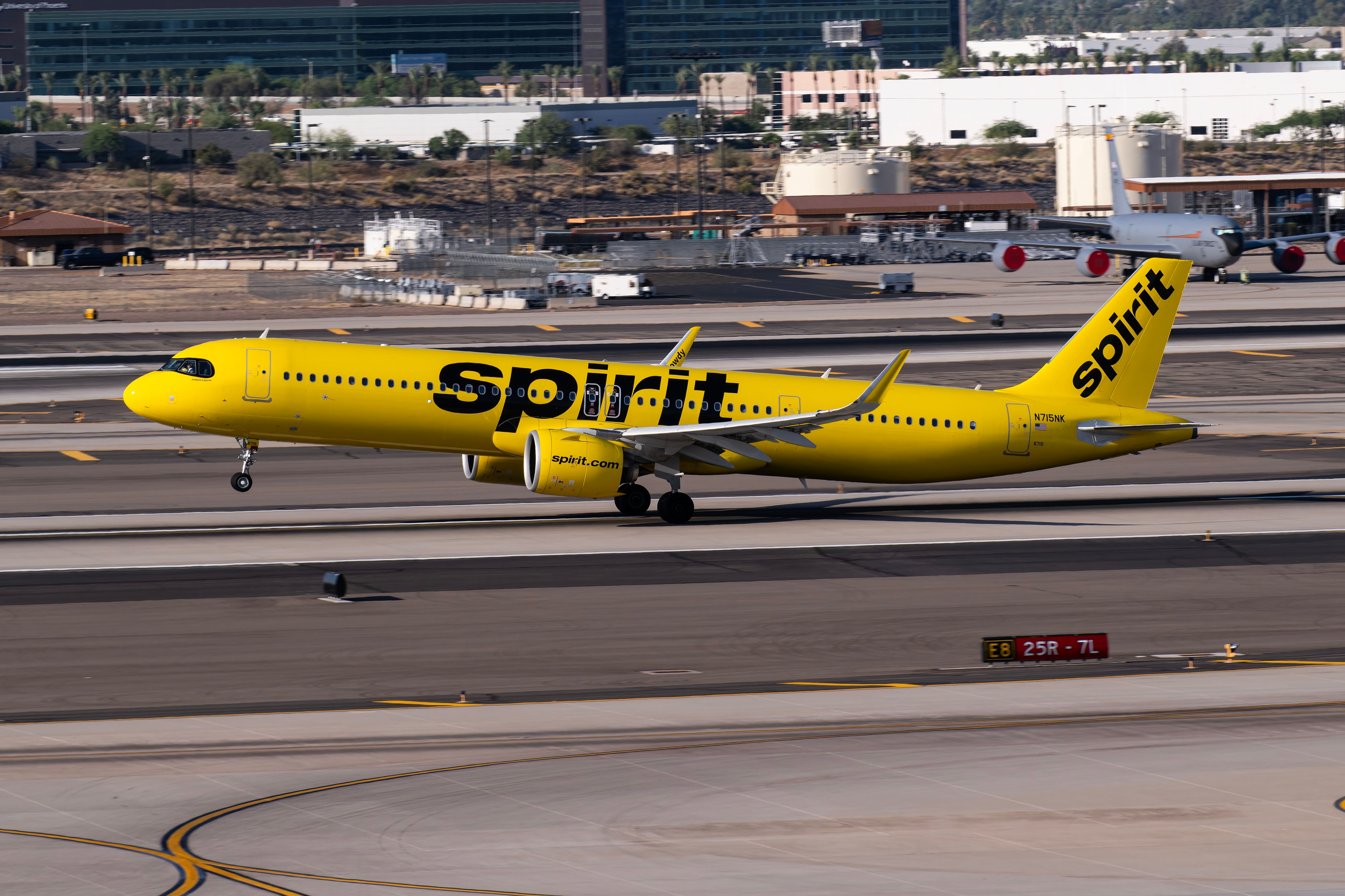 Spirit Airlines Airbus A321neo departing PHX shutterstock_2476998363