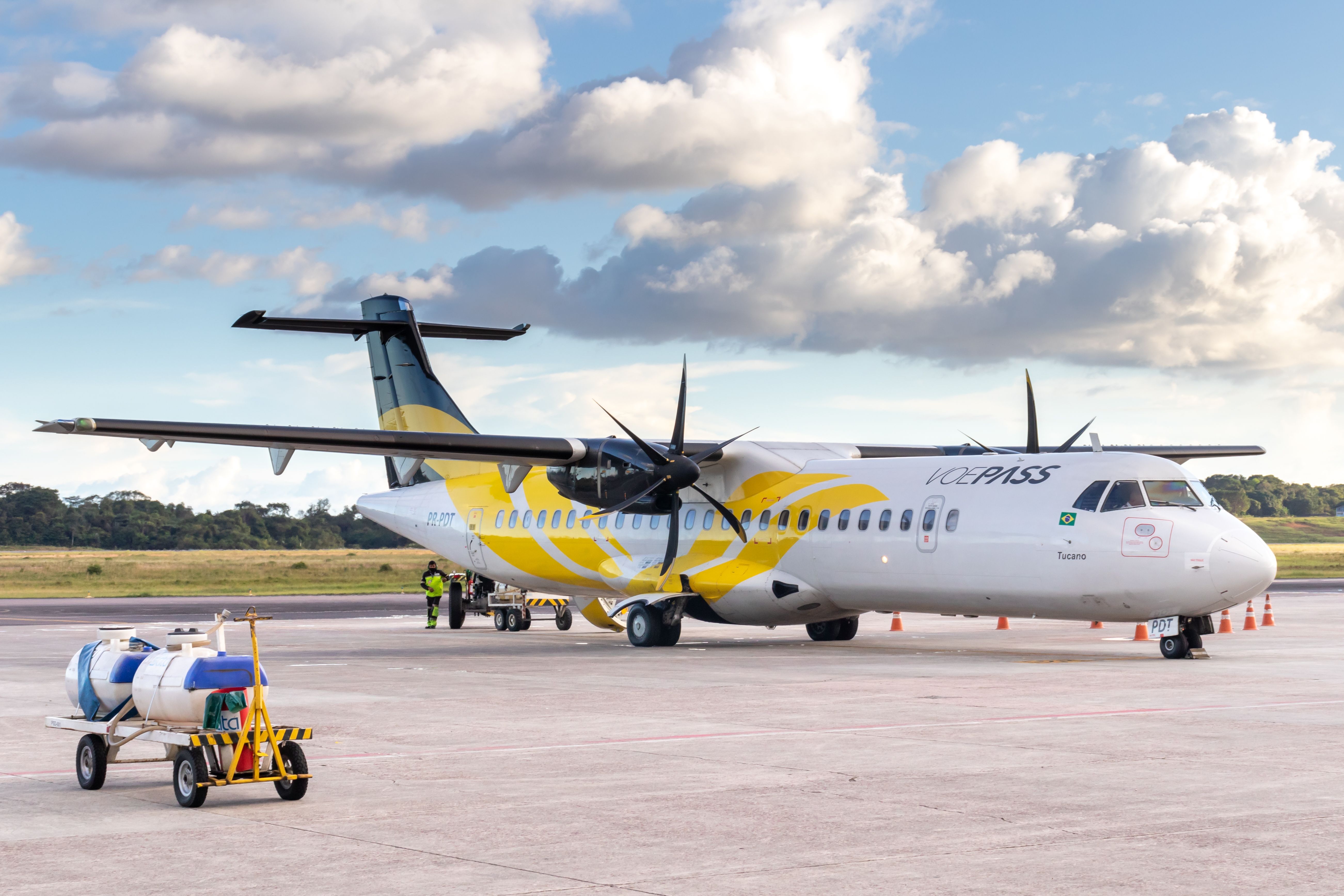 Voepass ATR 72-500 on the ground shutterstock_2142150631