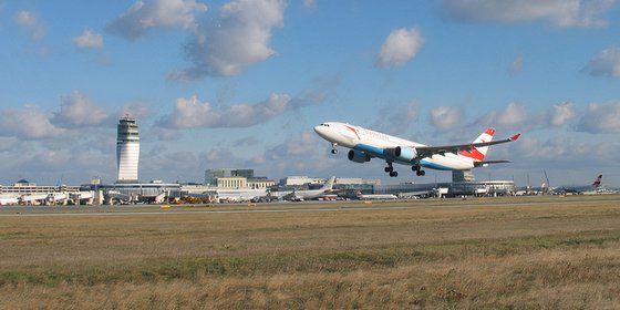 Austrian Airlines A330 takes off in Vienna