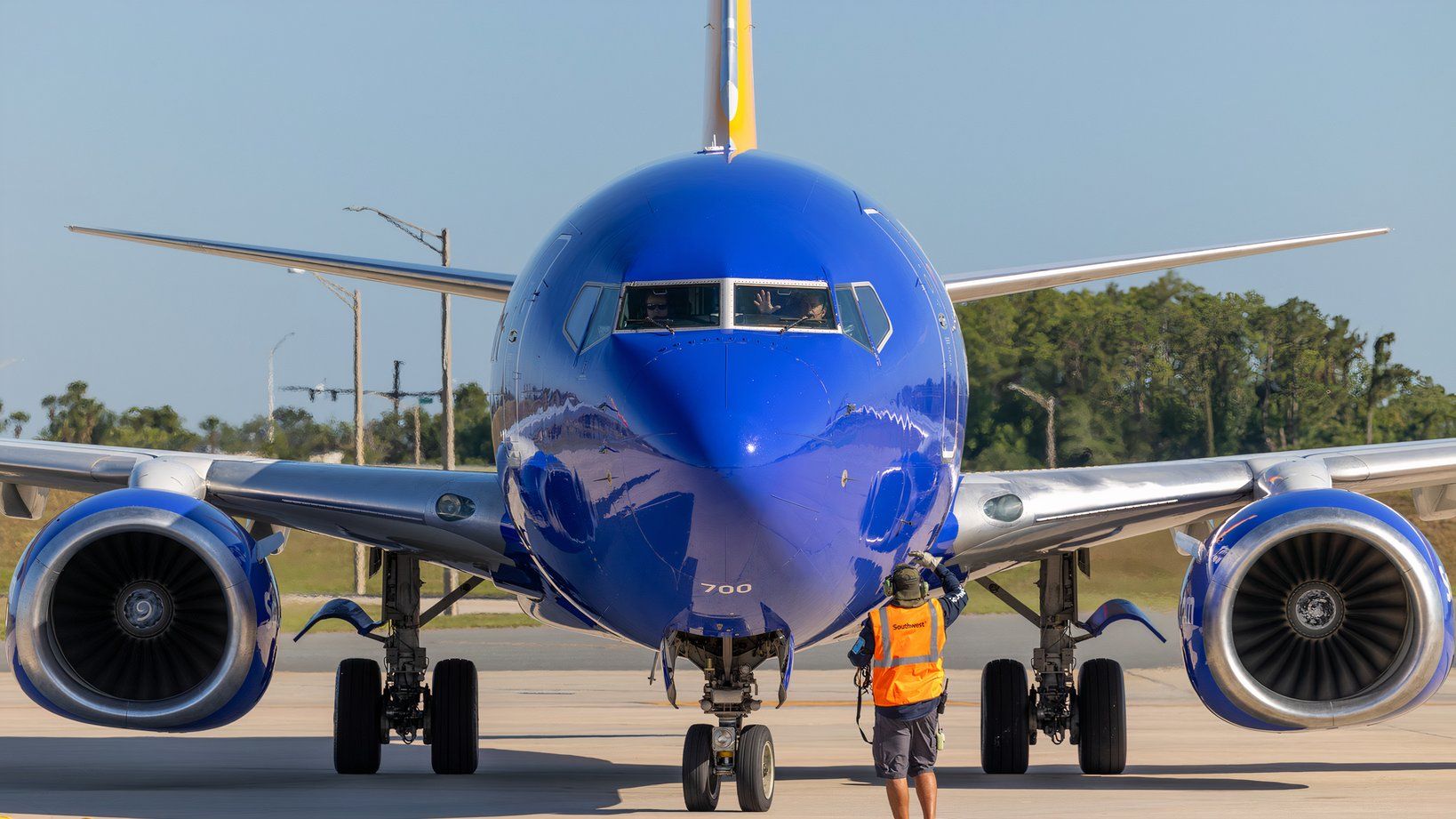 The nose of a Southwest Airlines plane