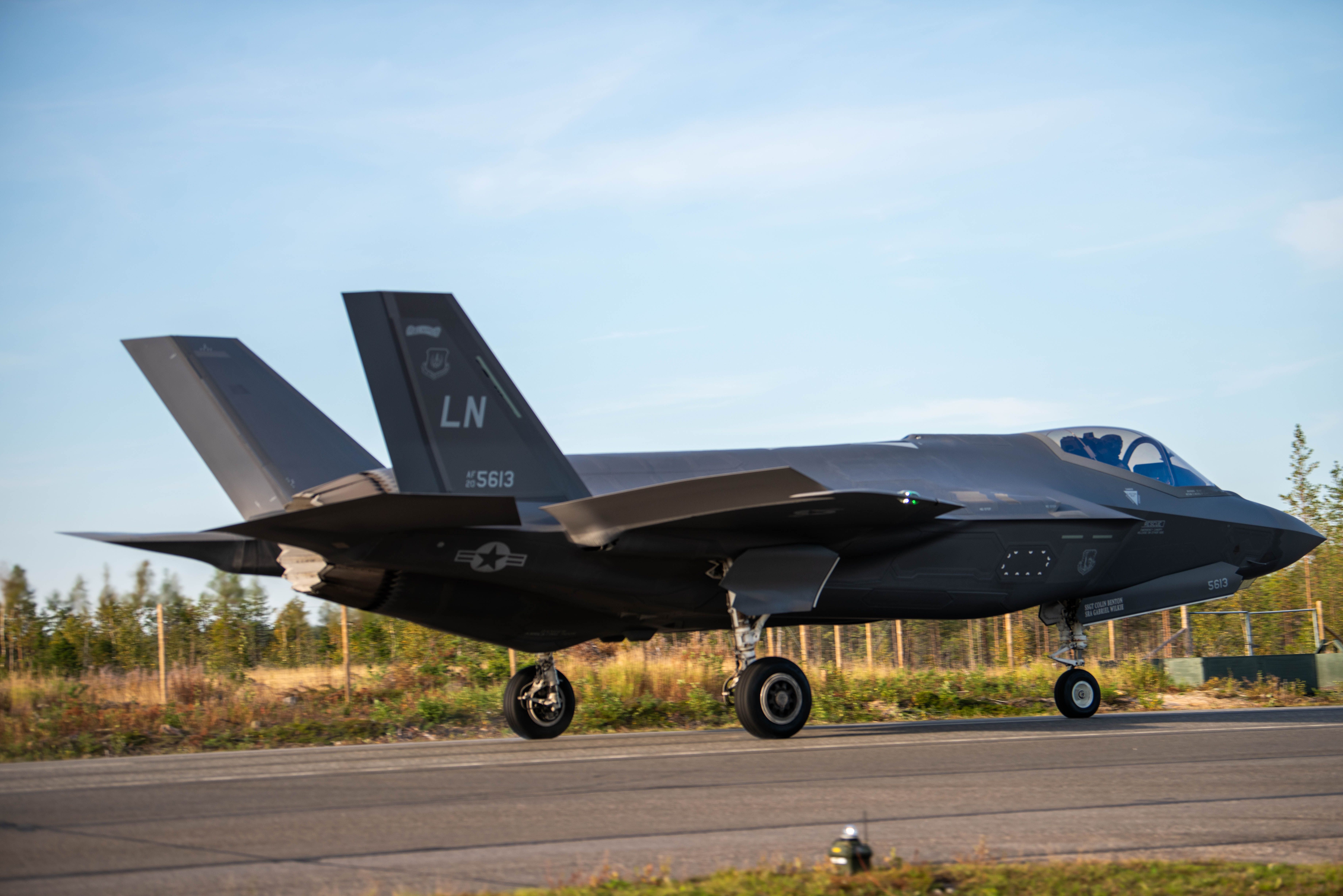 US Air Force F-35A parked on Finnish highway