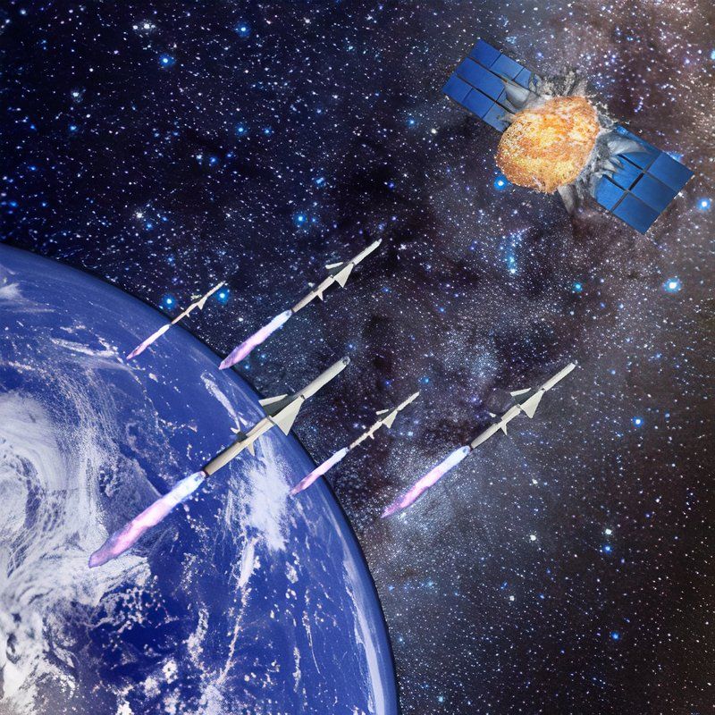 Image of anti-satellite missiles shooting into space