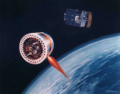 Artist impression of the ASM-135ASAT and the SolWind satellite.