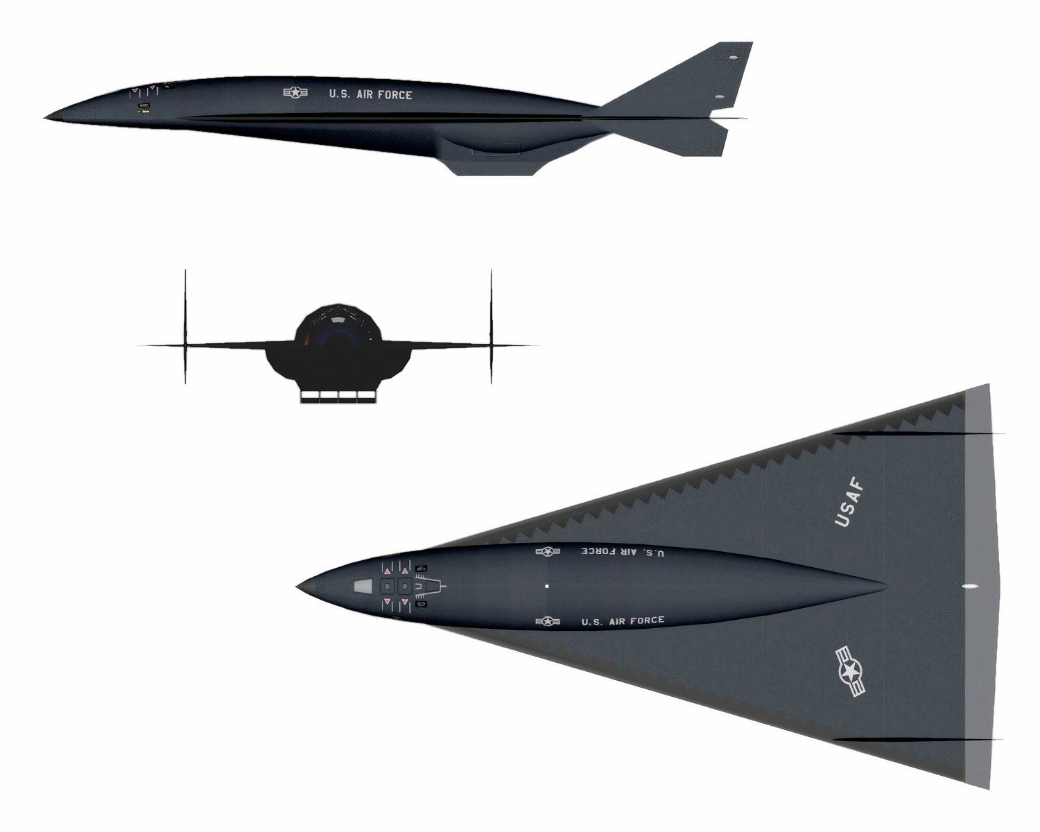 Three view diagram of an SR-91 Aurora.