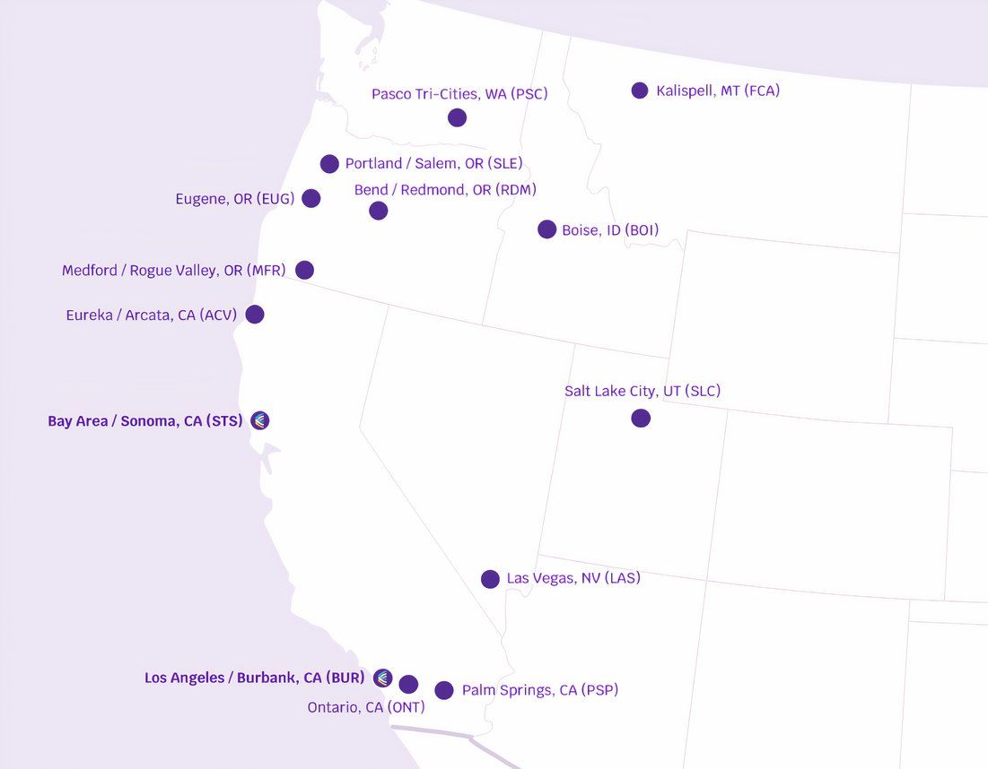 Avelo Sept. 2024 West Coast Destinations 