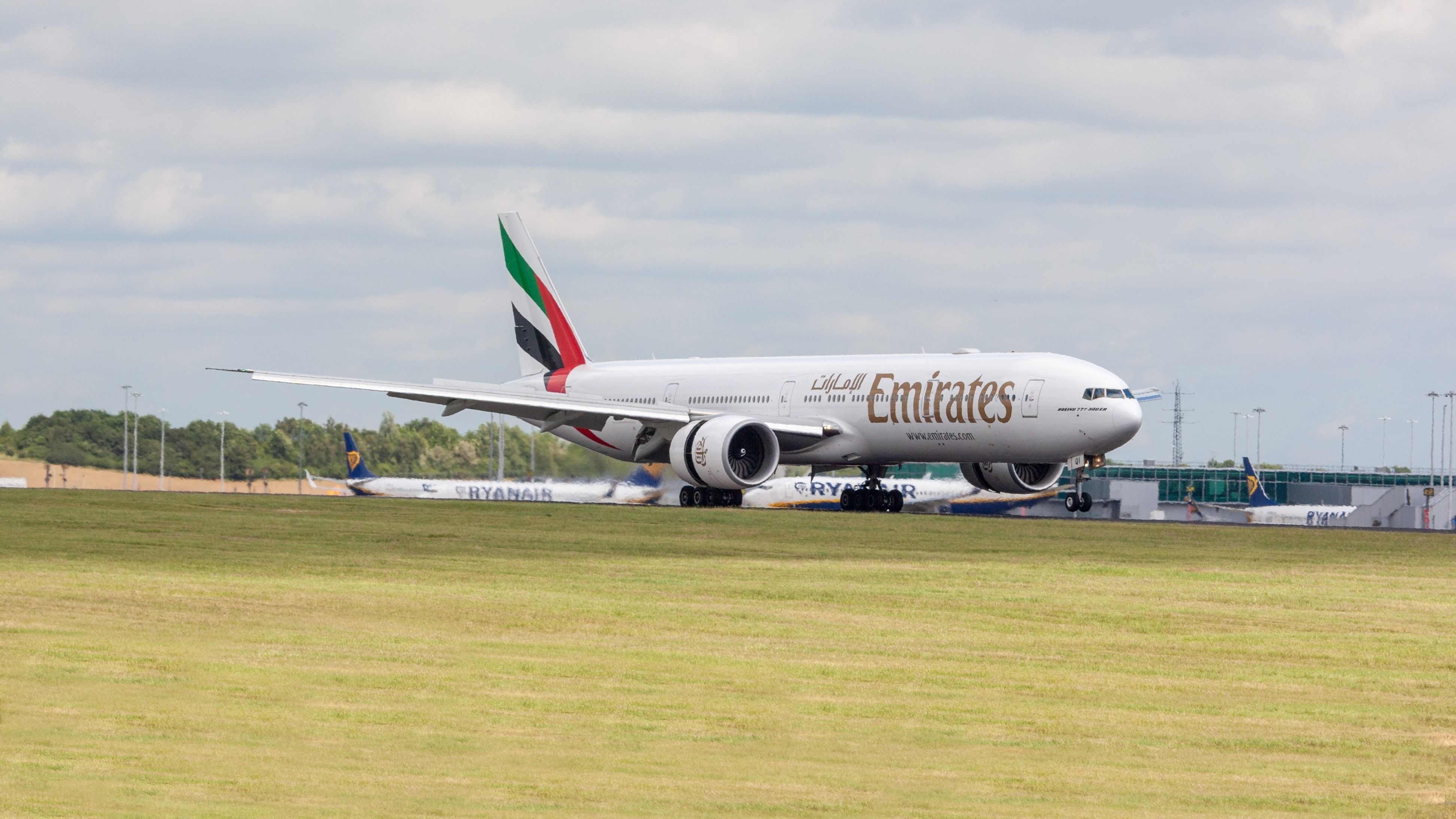 Emirates Boeing 777-300ER taxiing at STN shutterstock_2321451251