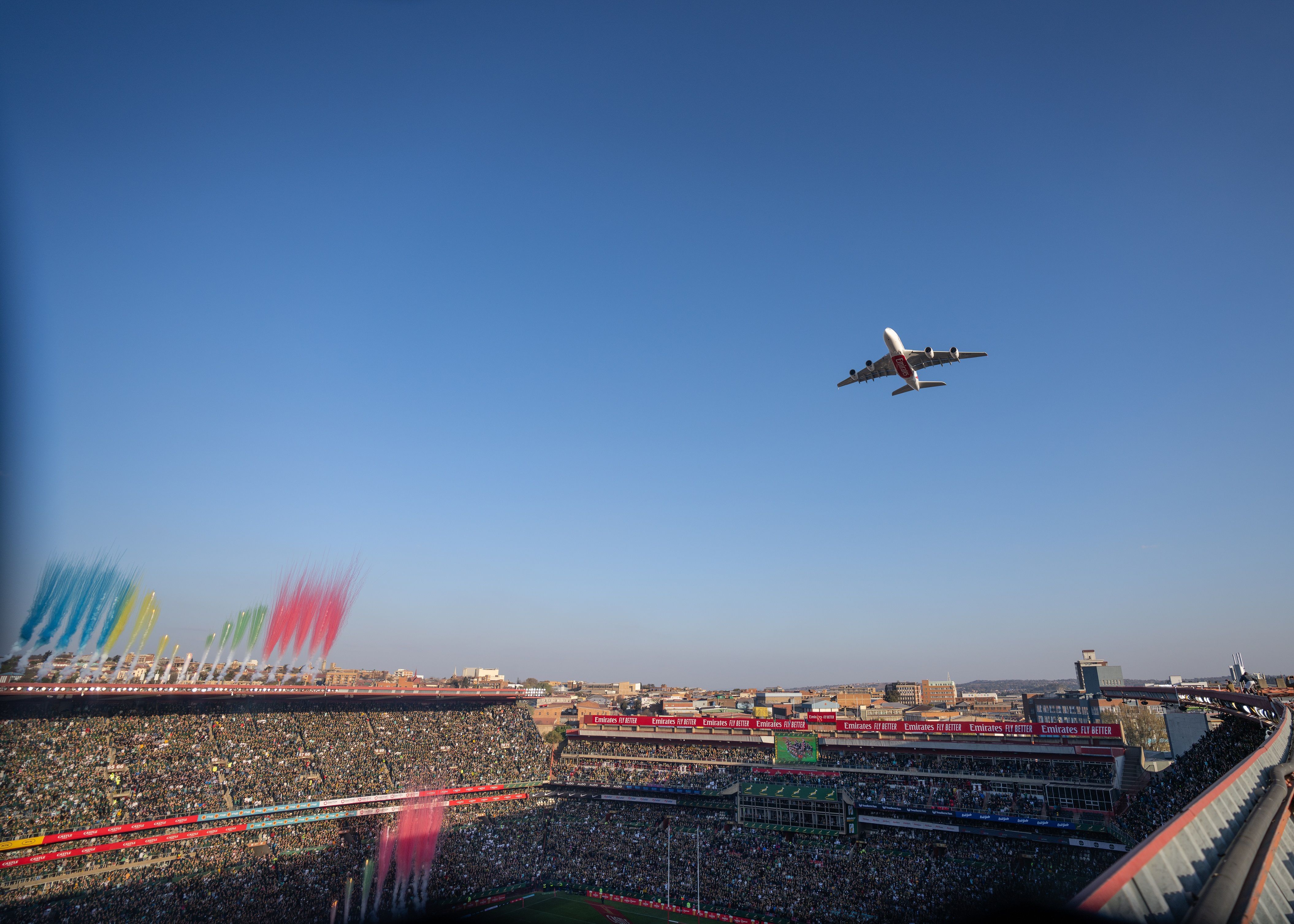 Emirates Airbus A380  Johannesburg Rugby Flypast