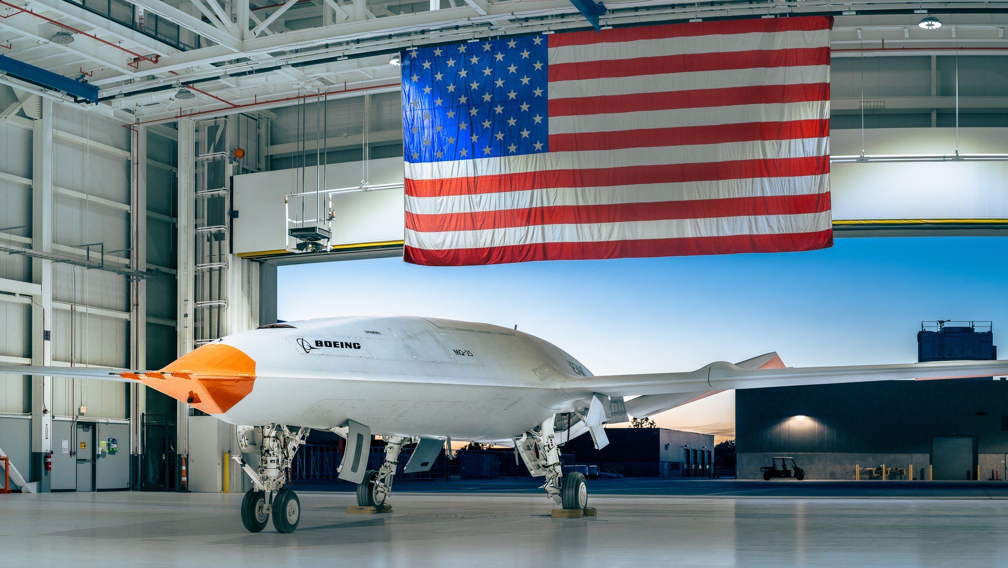 FPS_MQ25_Sample- (1) - MQ-25A Stingray in Hangar with US Flag