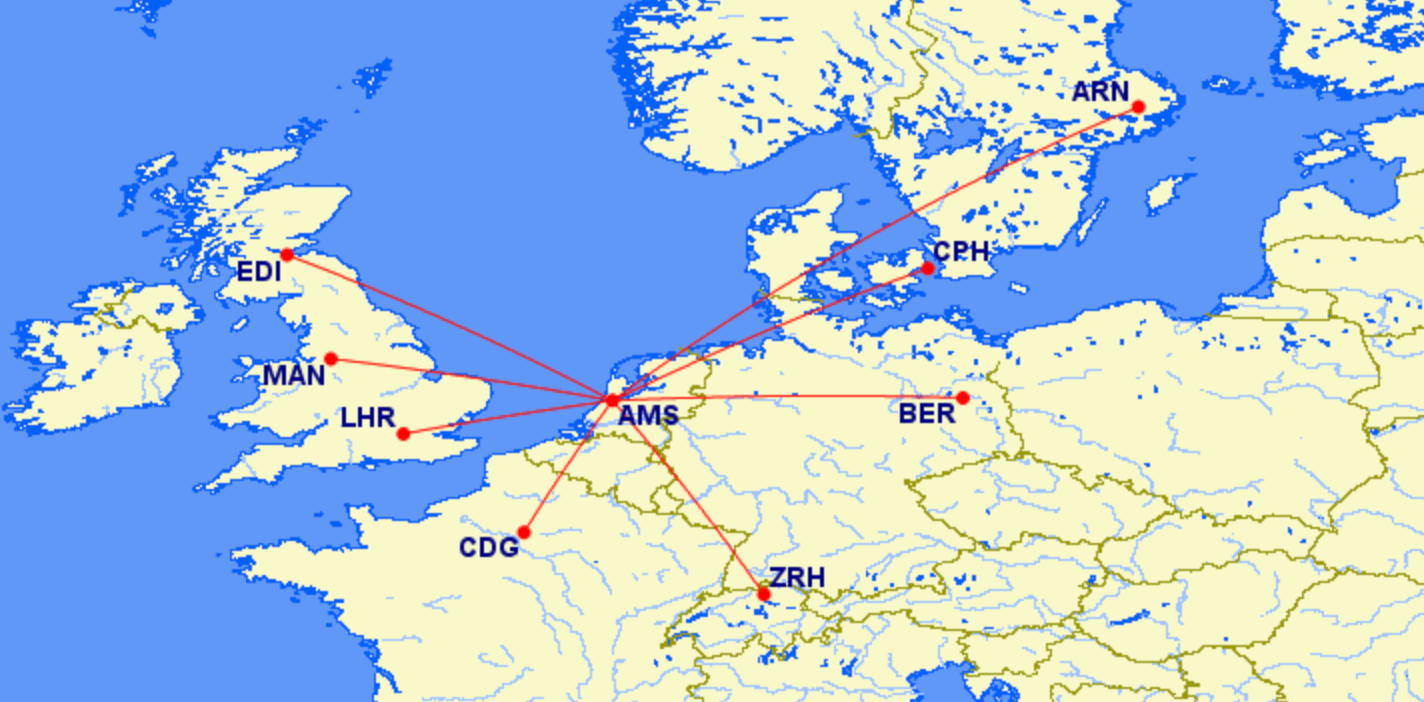 KLM Airbus A321neo network in January