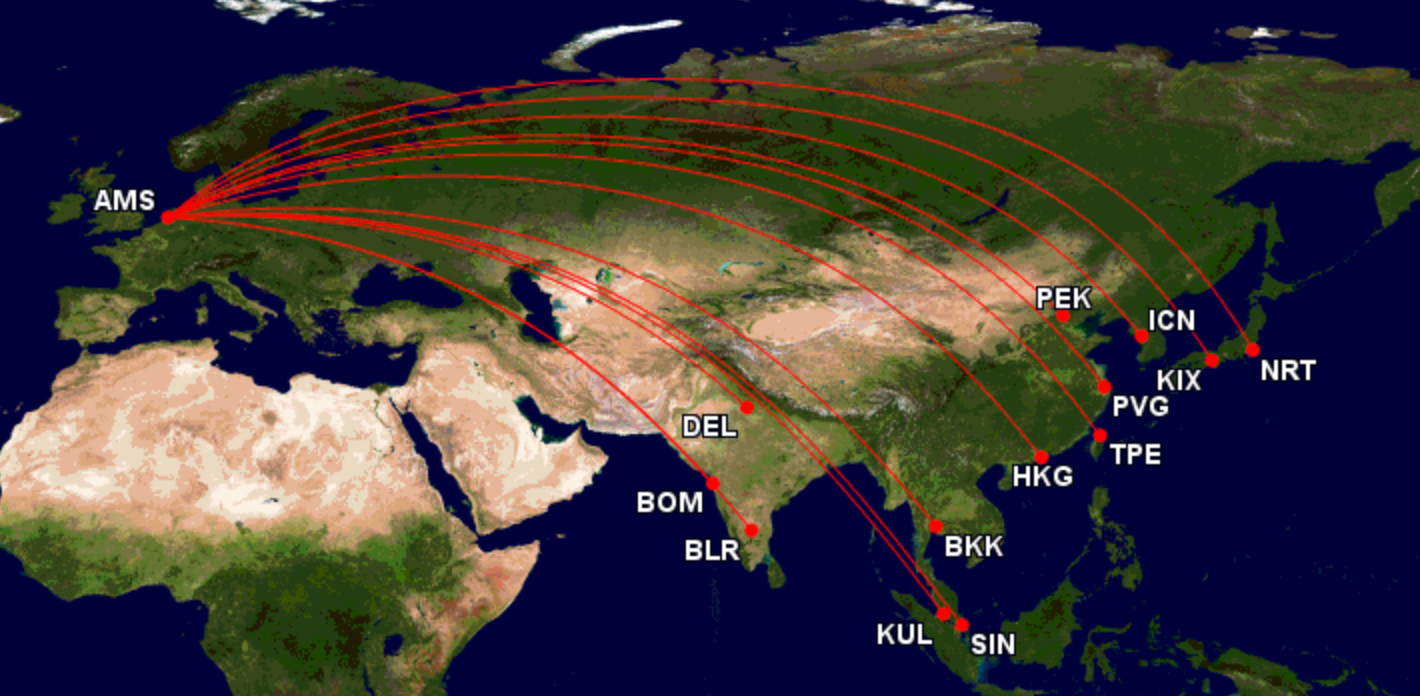 KLM's network in Asia during the winter season