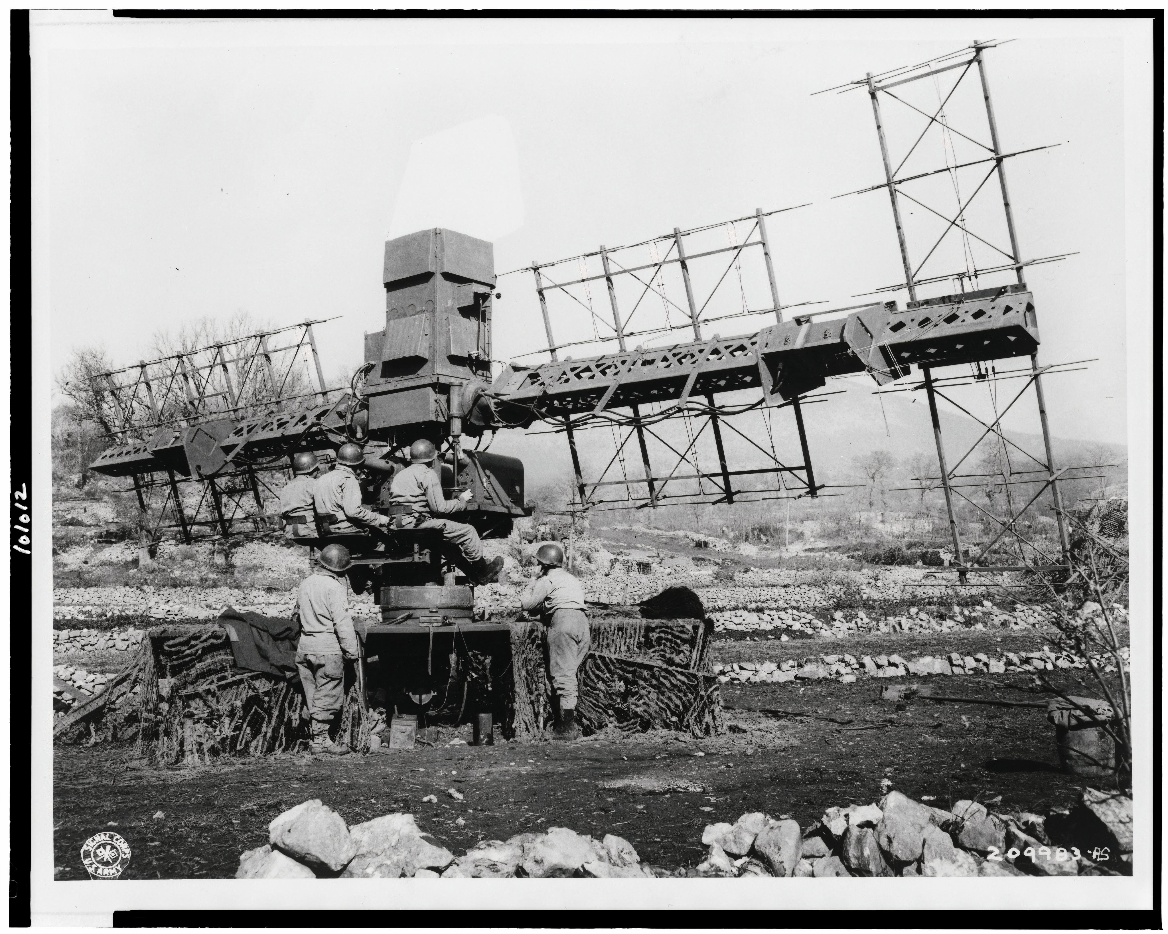 U.S. Army radar crew operating their field radar in Italy, 1944.