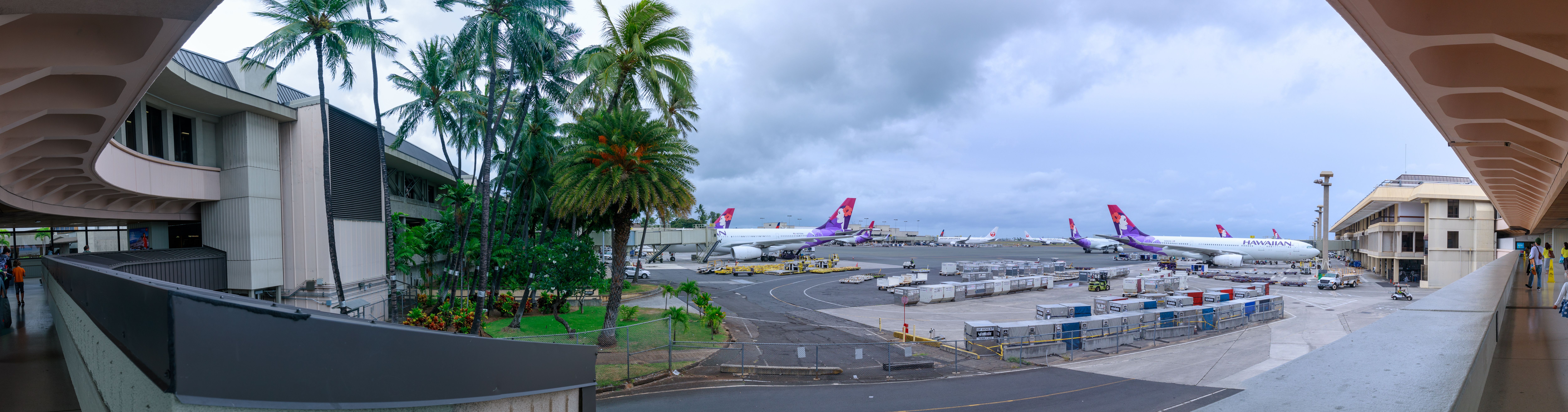 The open-air walkways in Honolulu's airport. 