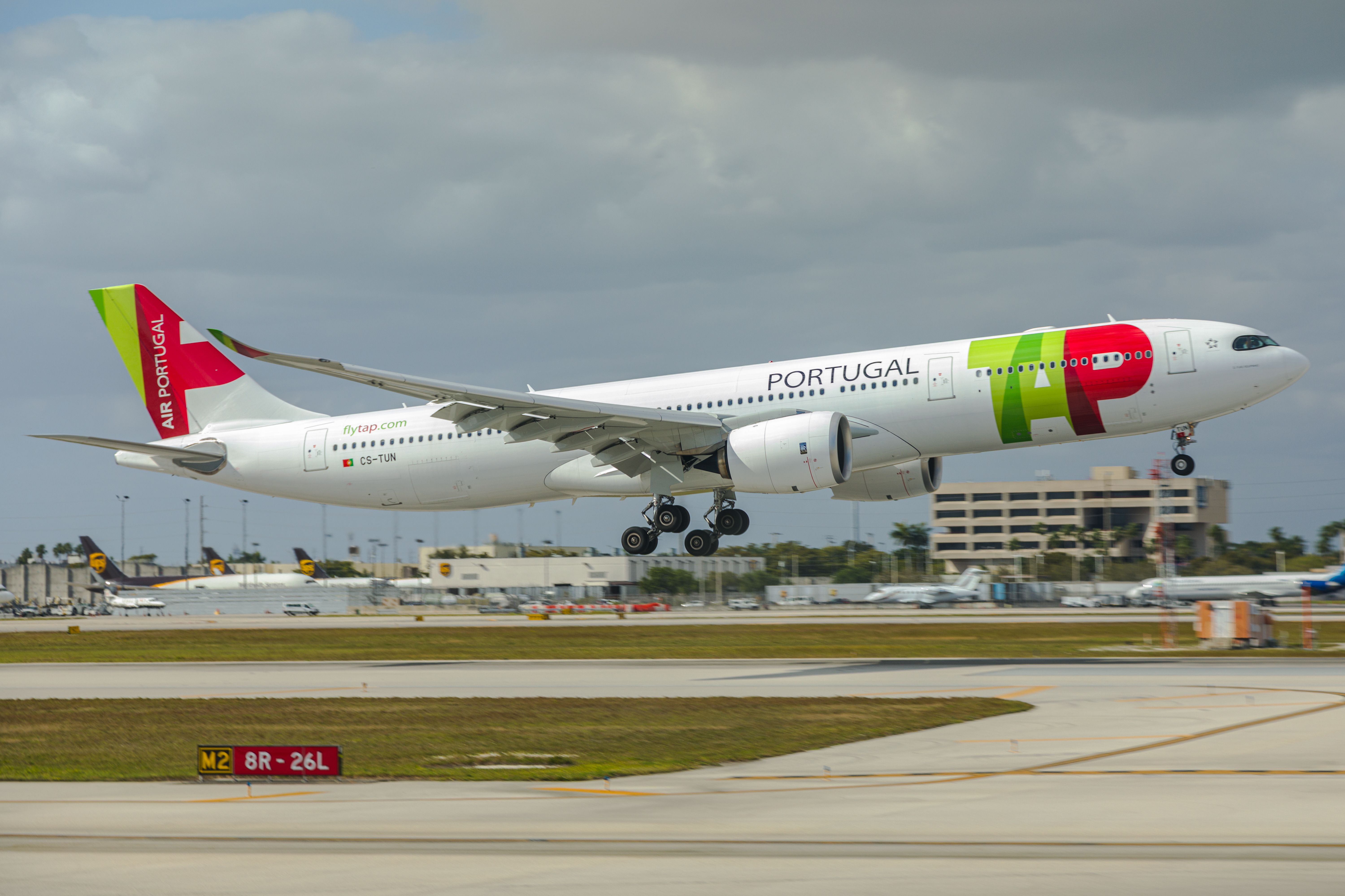 TAP Air Portugal Airbus A330-900neo landing at Miami International Airport. 