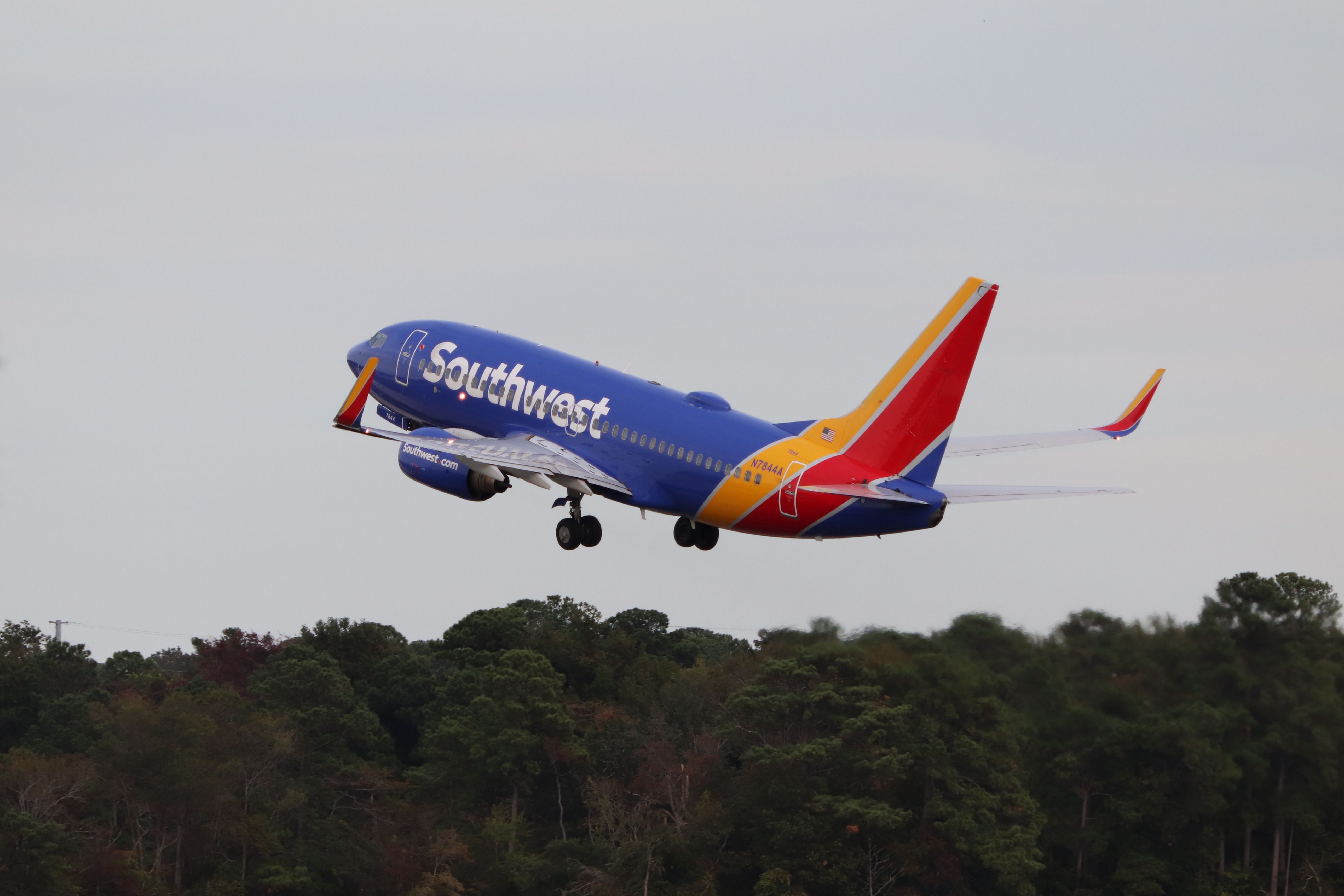 A Southwest Airlines Boeing 737-700 takes off.