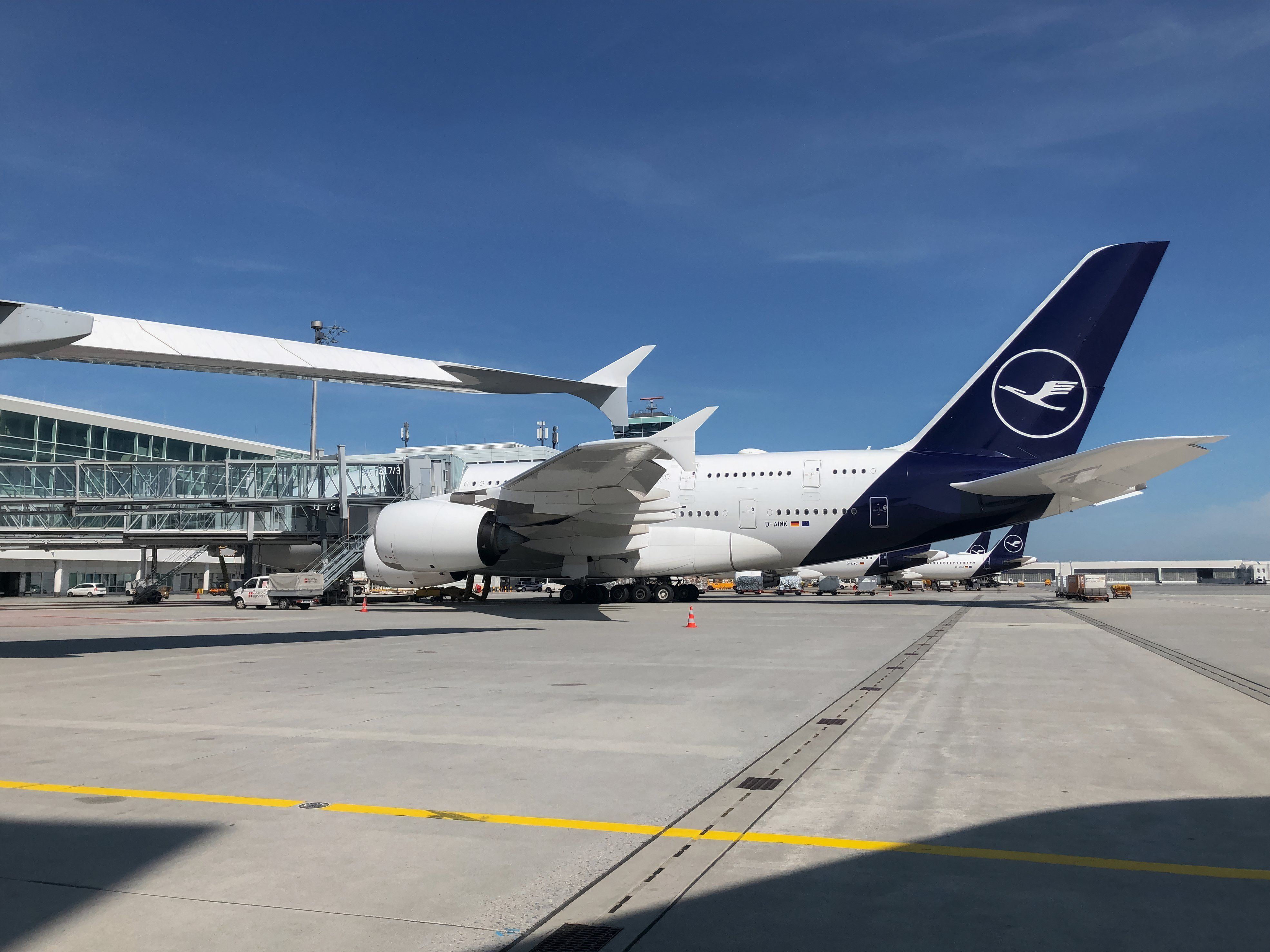 lufthansa A380 at the gate