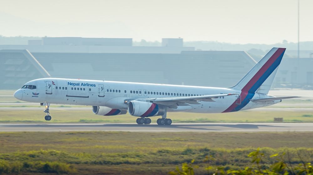 The only Boeing 757 Combi in the world, 757-2F8M 9N-ACB operated by Nepal Airlines taking off