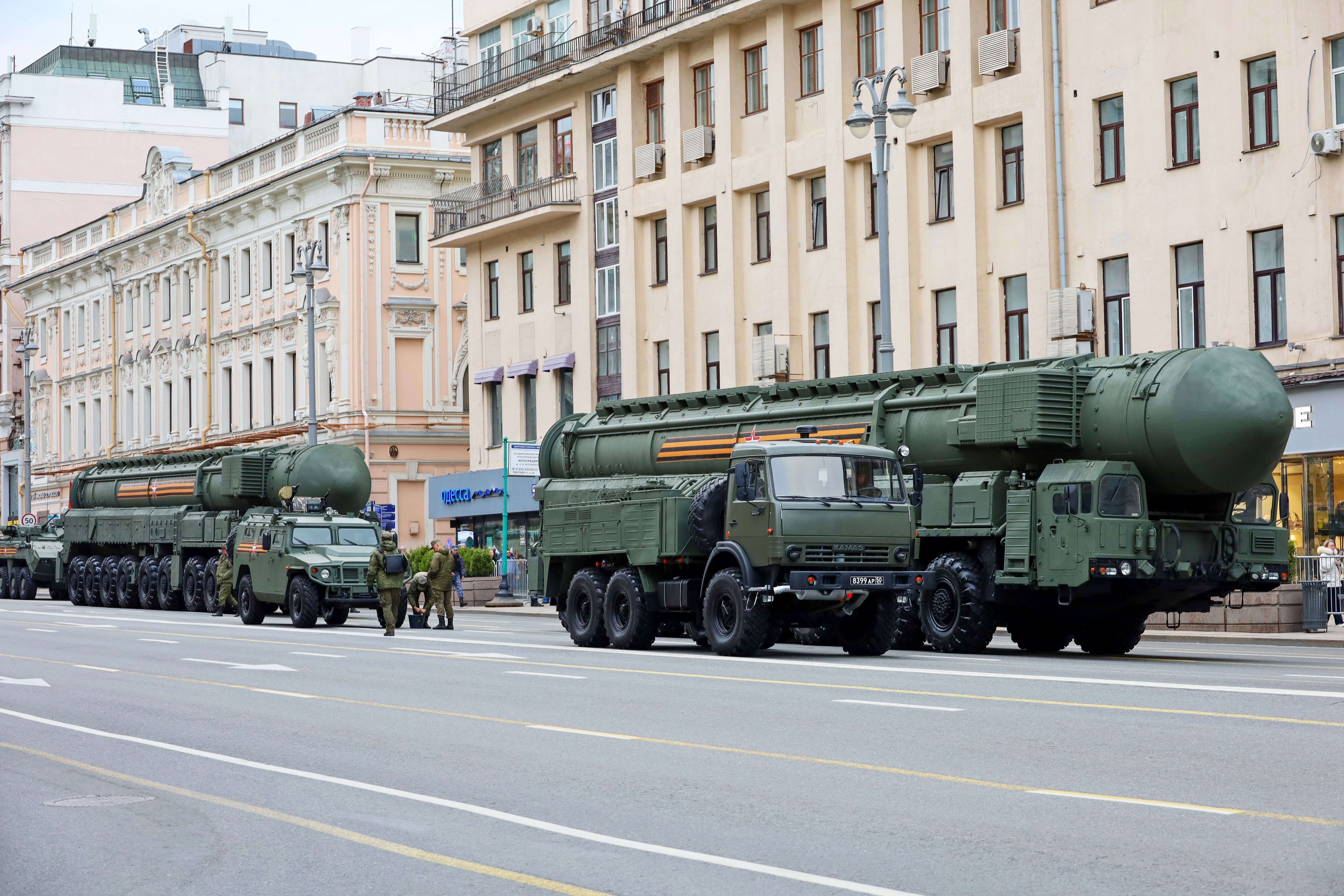 Russian mobile missiles being displayed in Russia. 