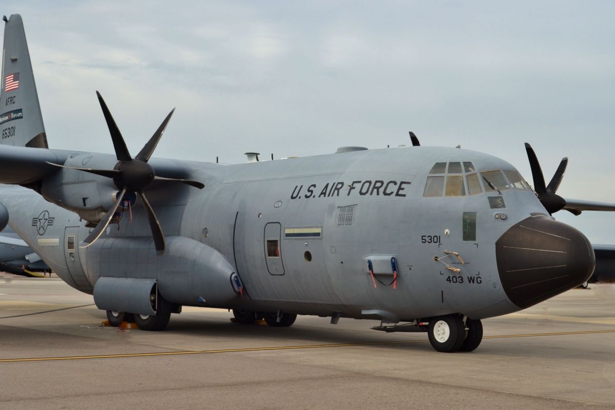 U.S. Air Force C-130J used by the Air Force Reserve's 53rd Weather Reconnaissance Squadron, also known as the "Hurricane Hunters"