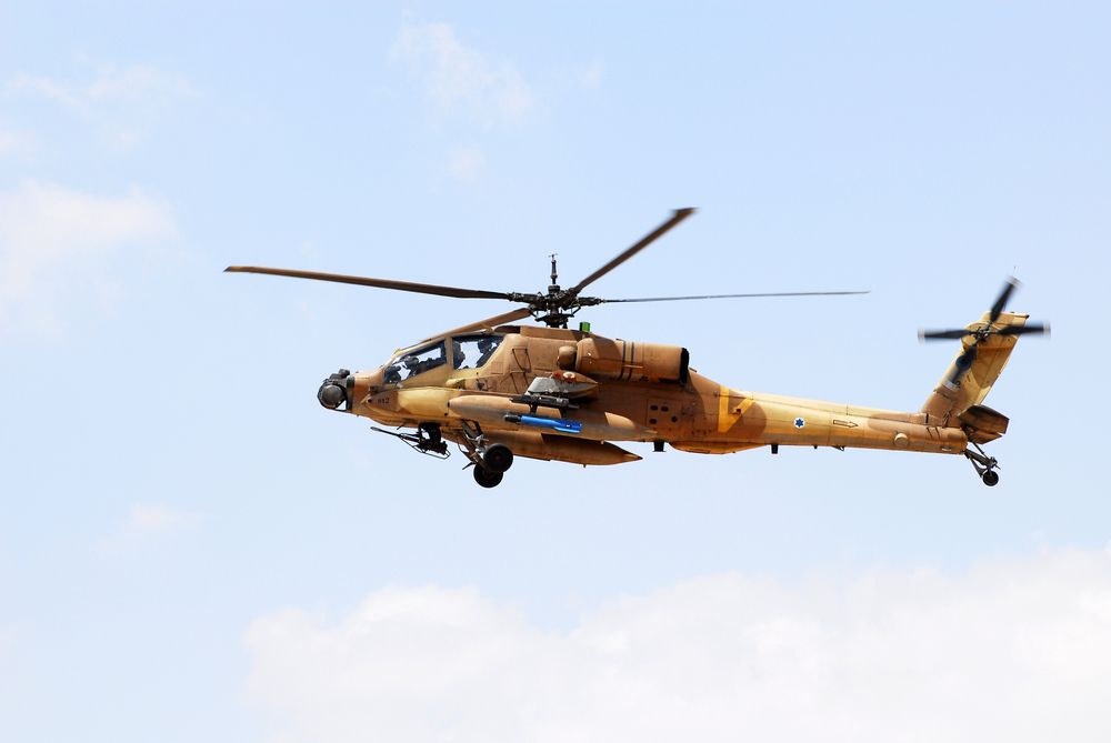 An Israeli apache attach helicopter during training