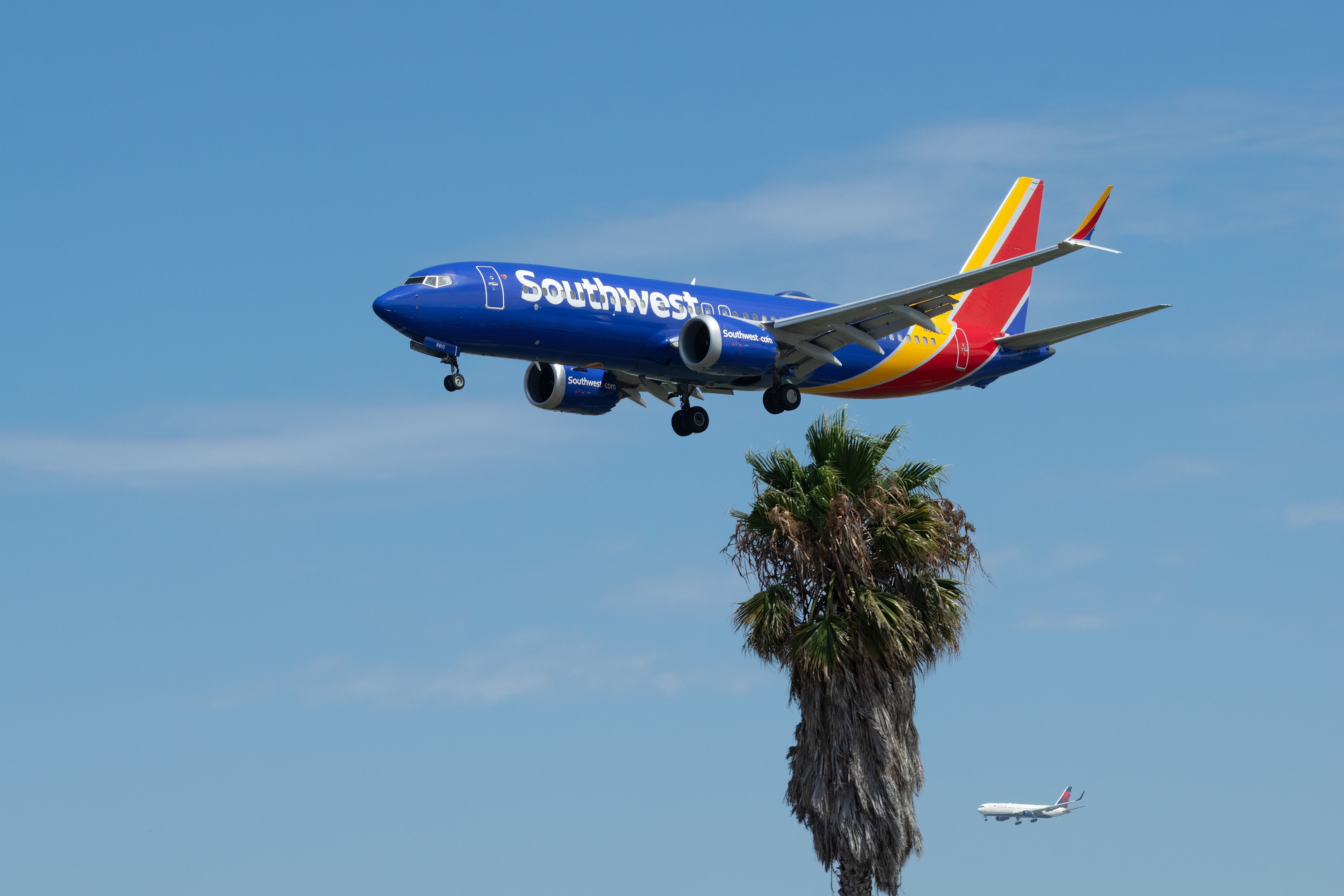 Southwest Airlines Boeing 737 landing at LAX shutterstock_2361911263