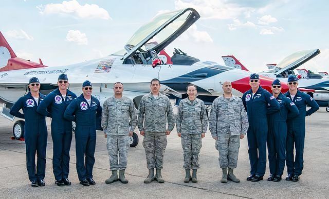  "Thunderbirds" perform at the Great New England Air and Space Show in Chicopee, MA, July 13, 2018. Since 1953, the Thunderbirds team has served as America’s premier air demonstration squadron, entrusted with the vital mission to recruit, retain and inspire past, present and future Airmen.