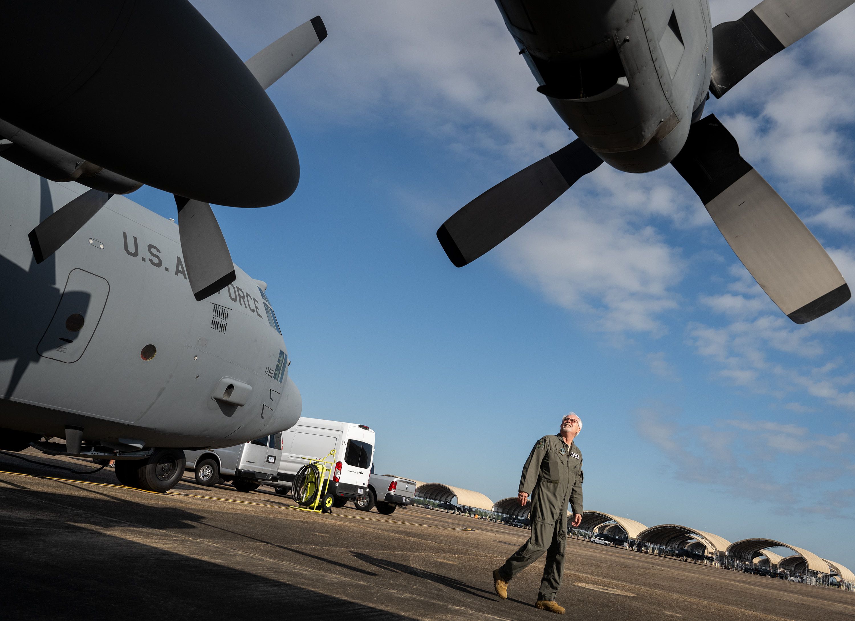 Gary Hogg, Air Force Materiel Command, inspects his C-130H 