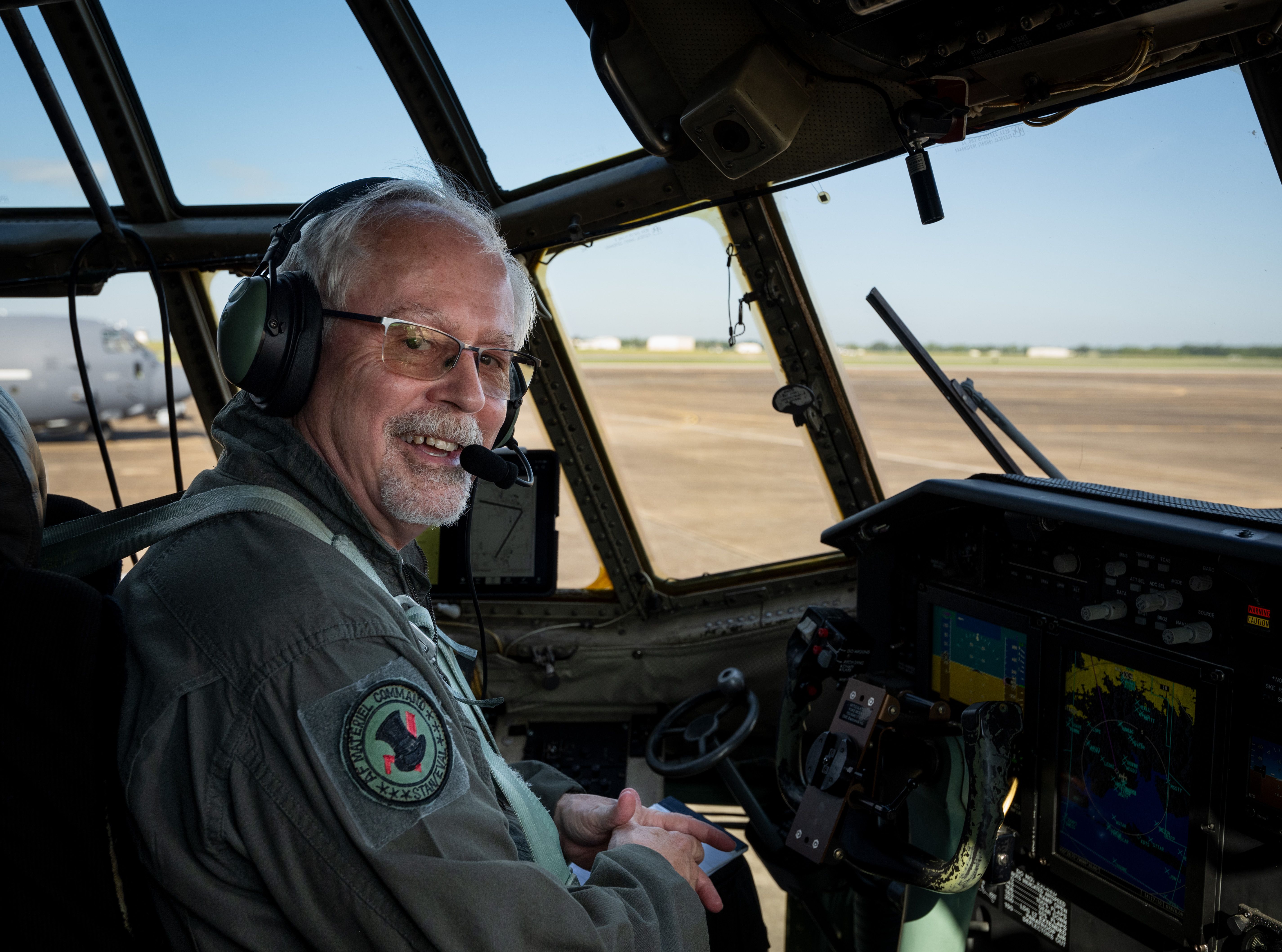 Gary Hogg, Air Force Materiel Command, completes his C-130H preflight checks prior to a historic flight Sept. 24, 2024 at Eglin Air Force Base, Florida