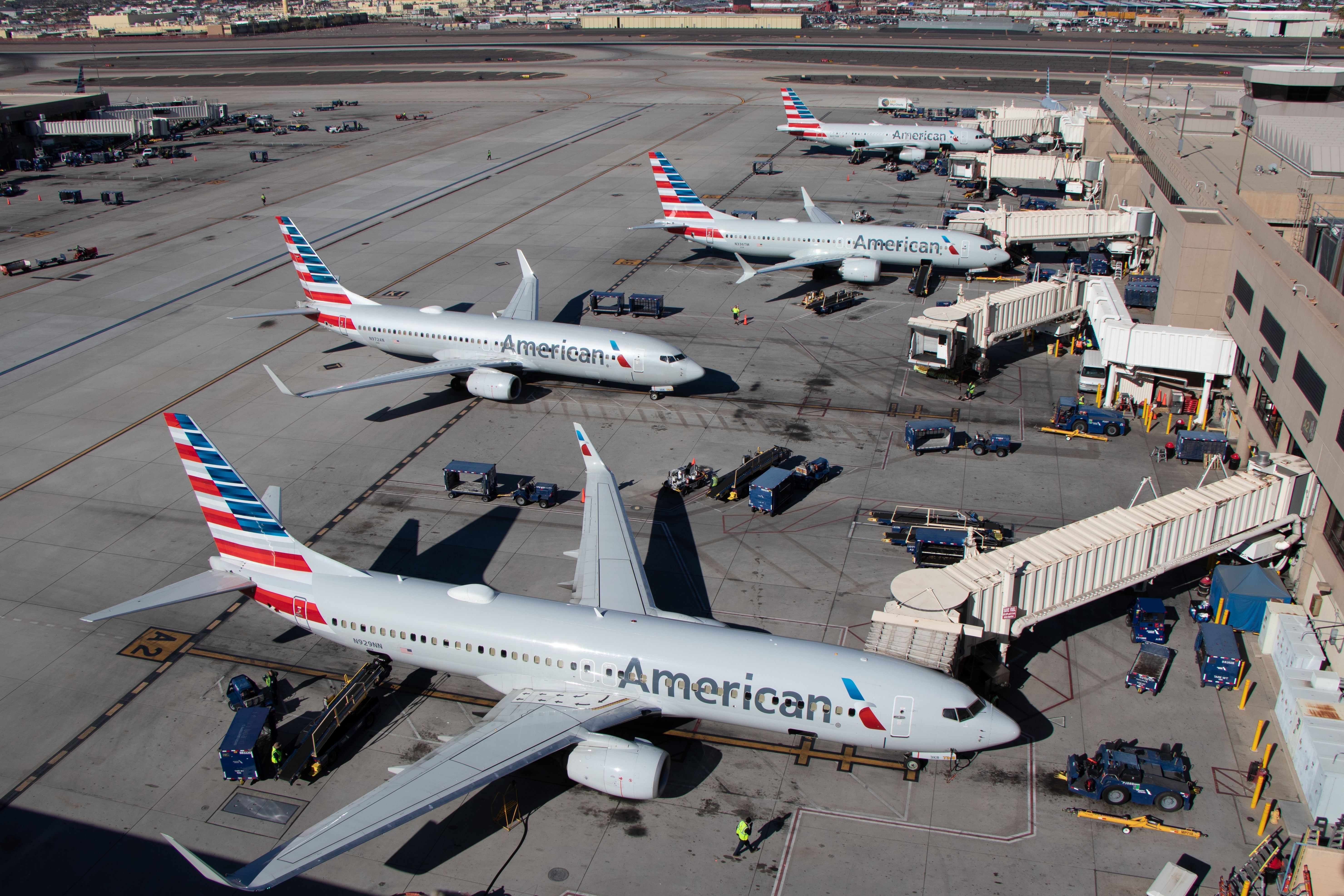 American Airlines aircraft at the gates at PHX shutterstock_2440105413