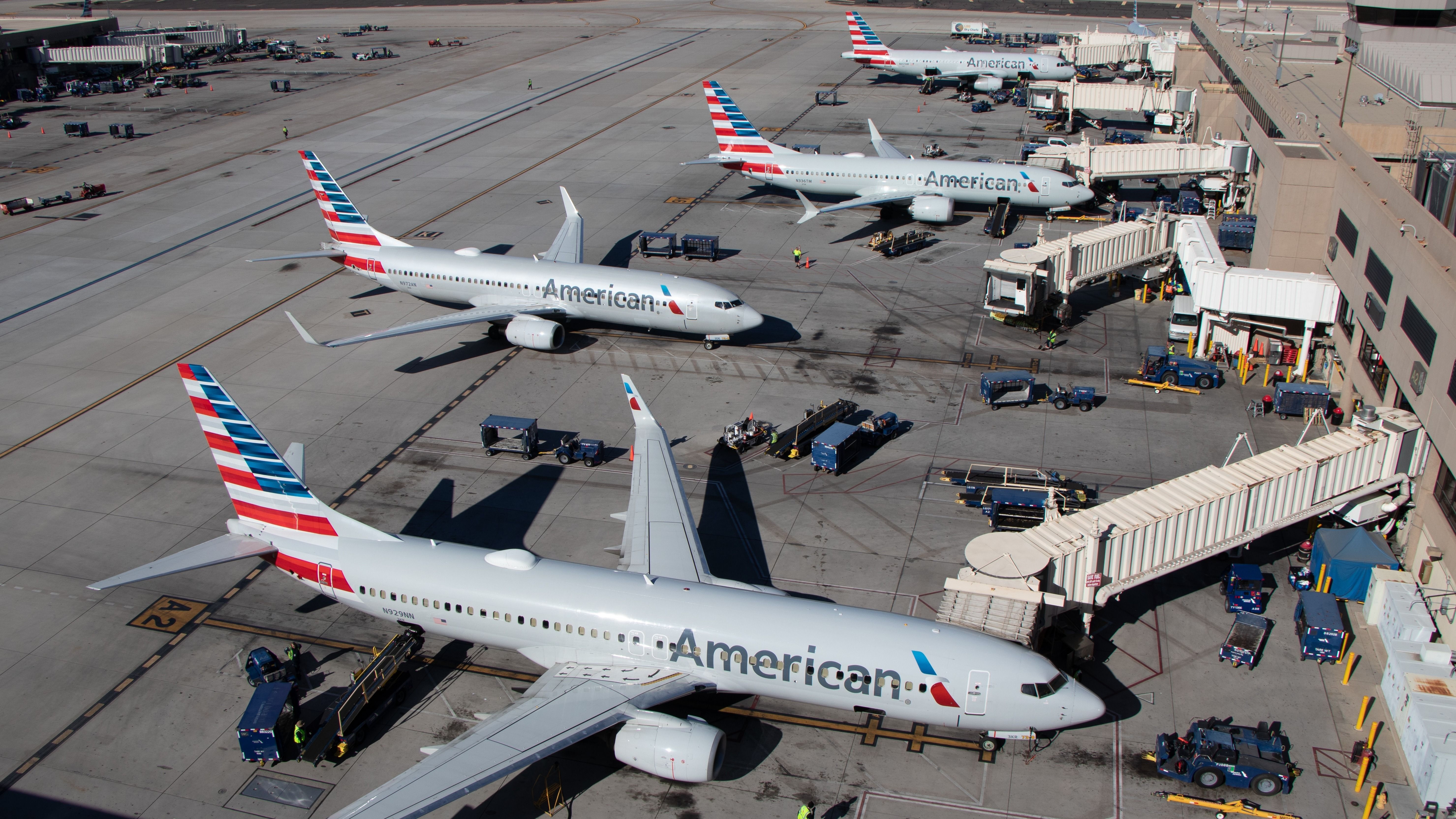 American Airlines aircraft at the gates shutterstock_2440105413