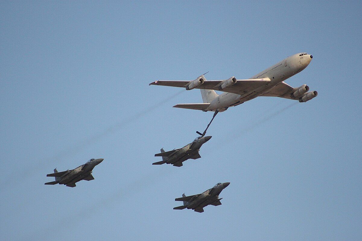 Boeing 707 refueling F-15s, June 28, 2011, Israeli Air Force Flight Academy ranks ceremony.