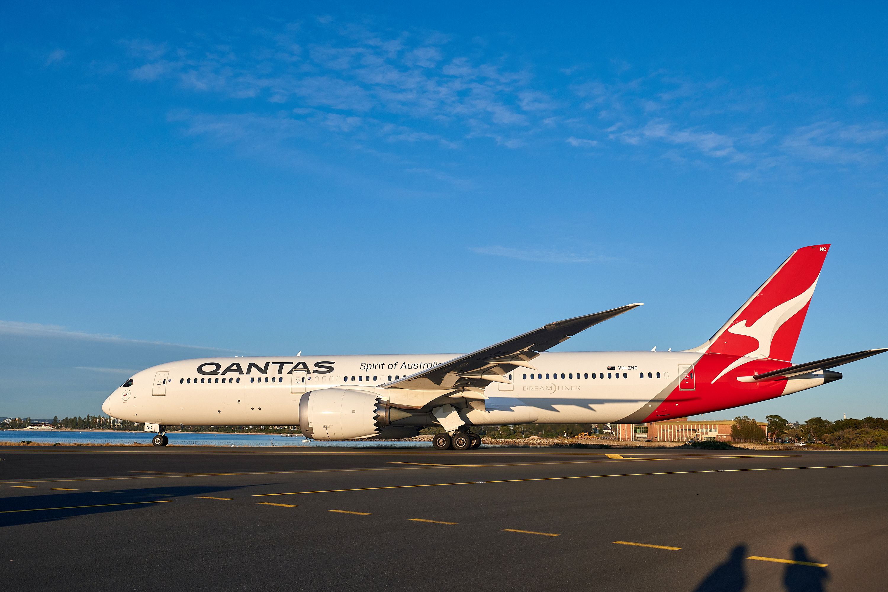 Qantas 787-9 VH-ZNC departing Sydney Airport to Cyprus on rescue mission