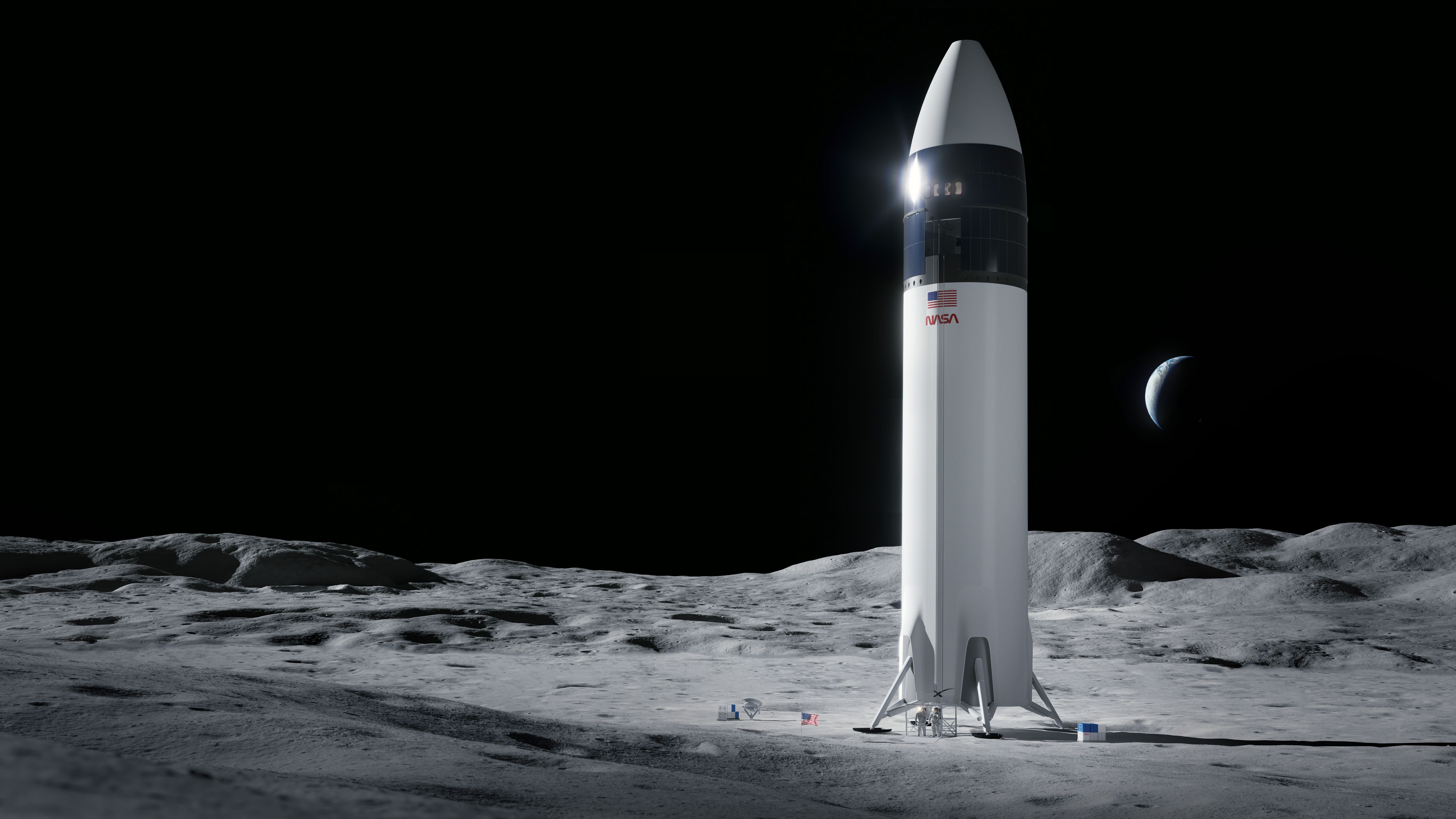 Rendering of Starship HLS Artemis III on the moon