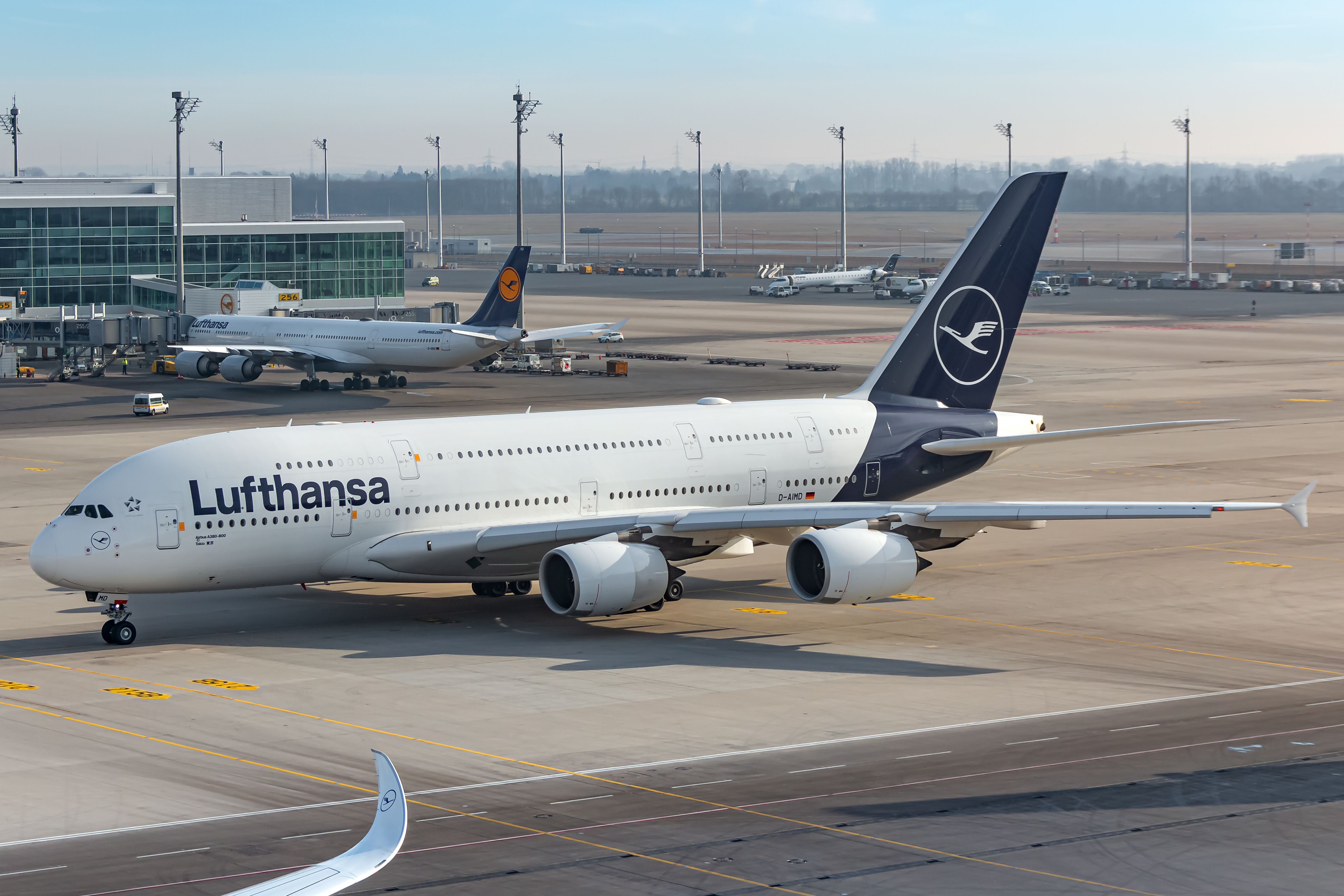 Lufthansa Airbus A380 taxiing at Munich Airport MUC shutterstock_1618511725-1