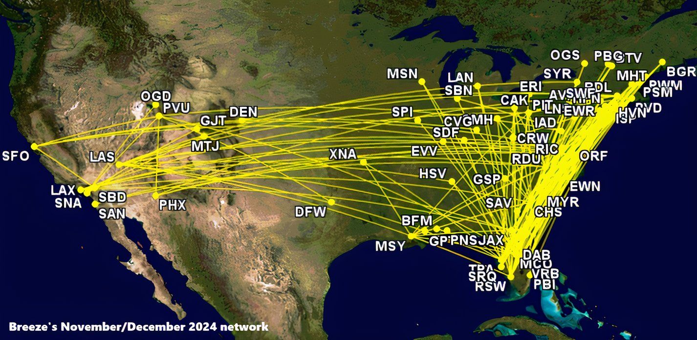 Wow: Breeze Airways Has Added 29 Airports To Its Route Map This Year