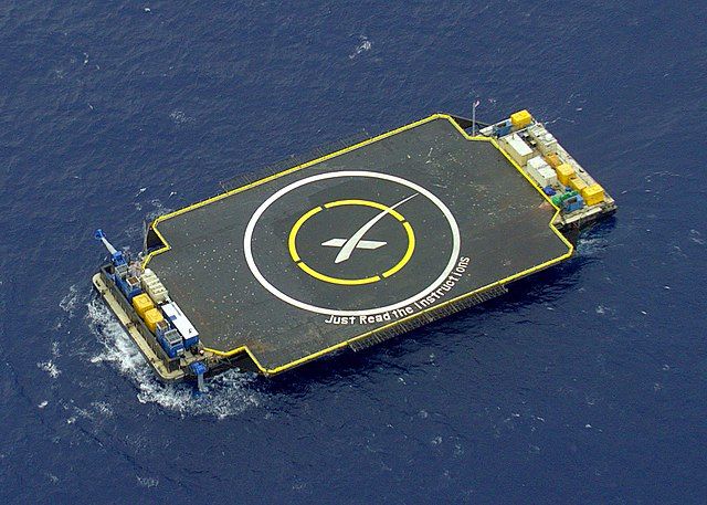 Photo of a SpaceX Falcon 9 landing pad at sea