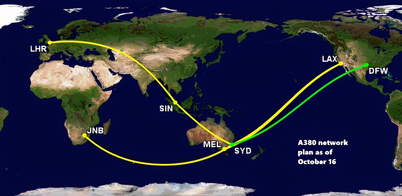 QF A380 network as of October 16