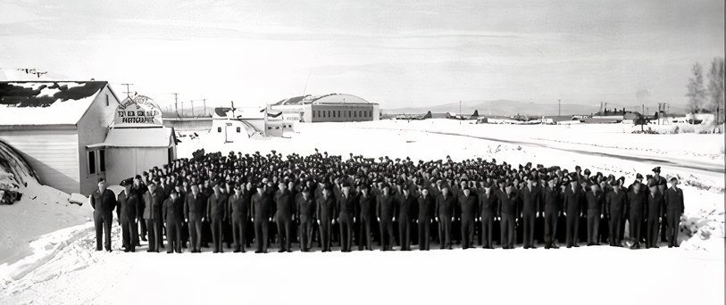 Soldiers standing in formation in winter conditions