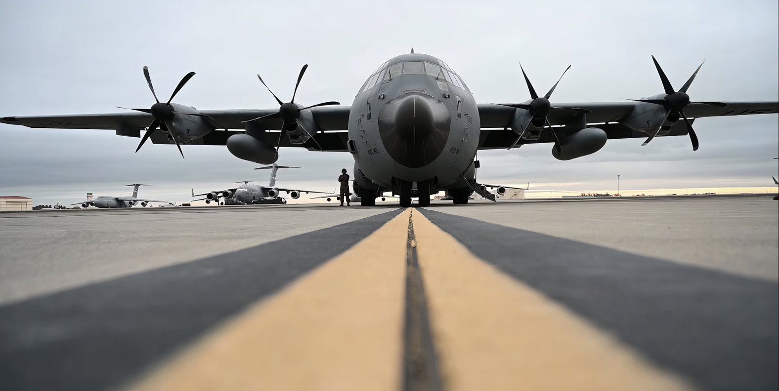 Close up of a WC-130J on the runway