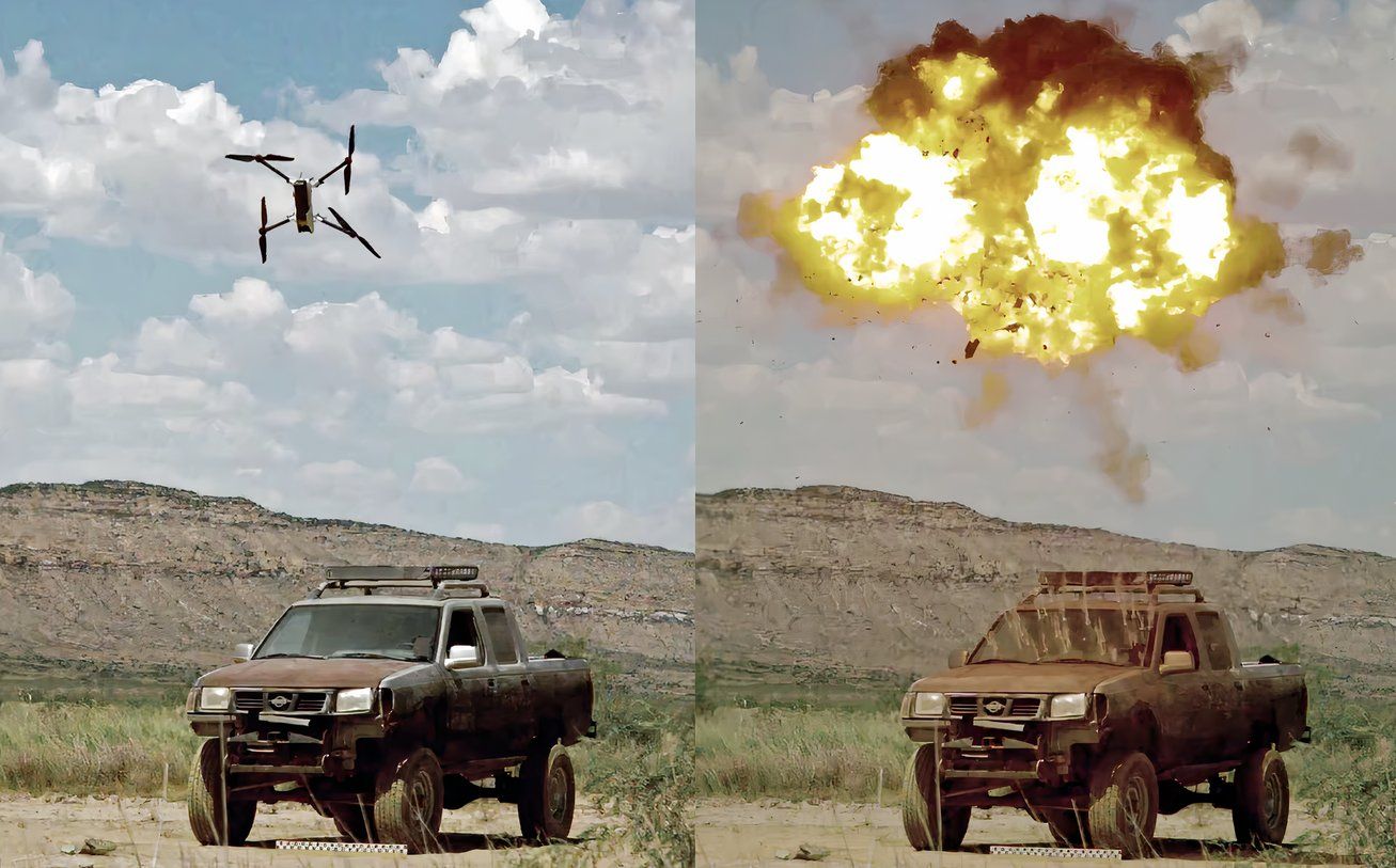 Bolt-M exploding above a truck during a field test